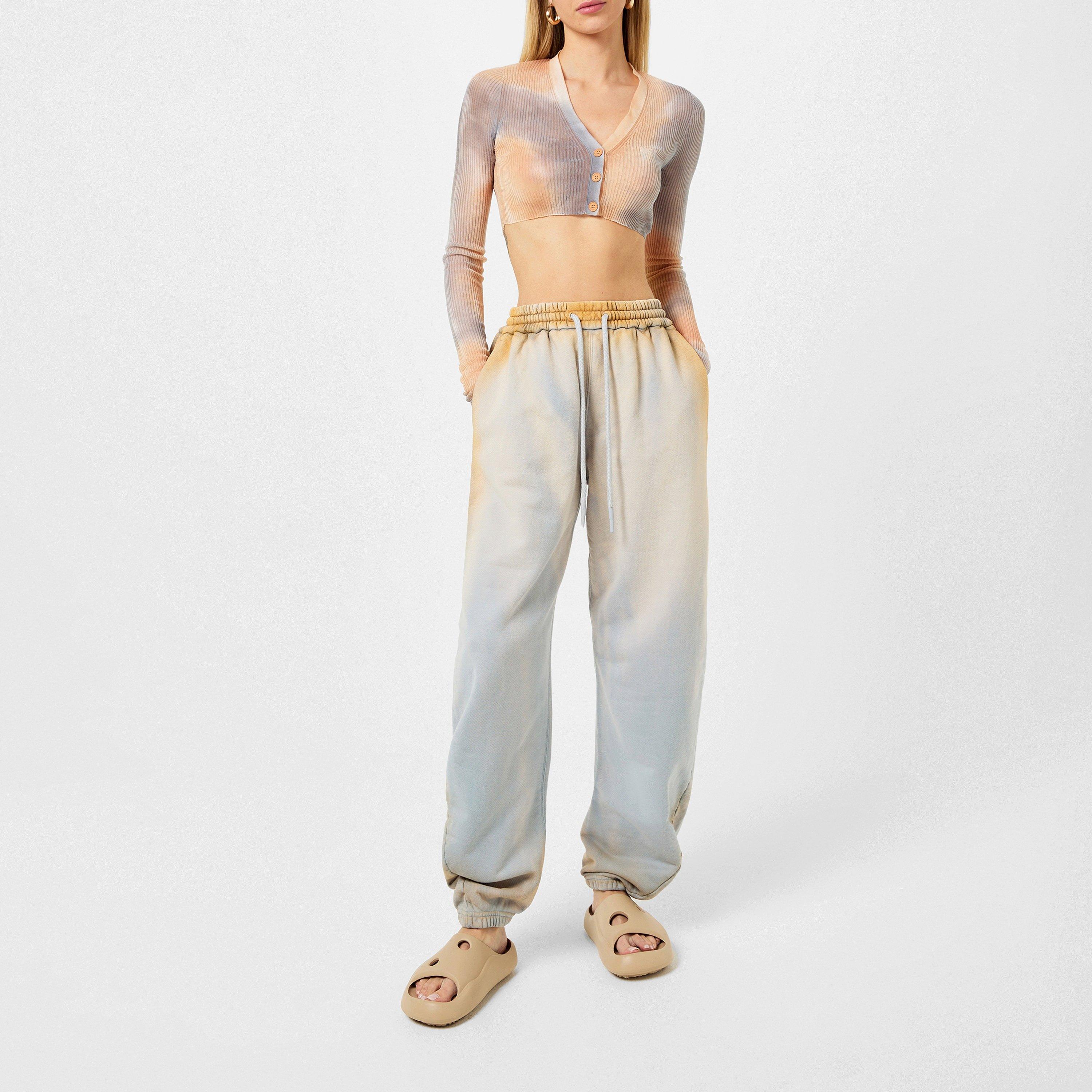 Camel/White - Off White - Women's Tie Dye Cropped Long Sleeve V-Neck Cardigan - 5