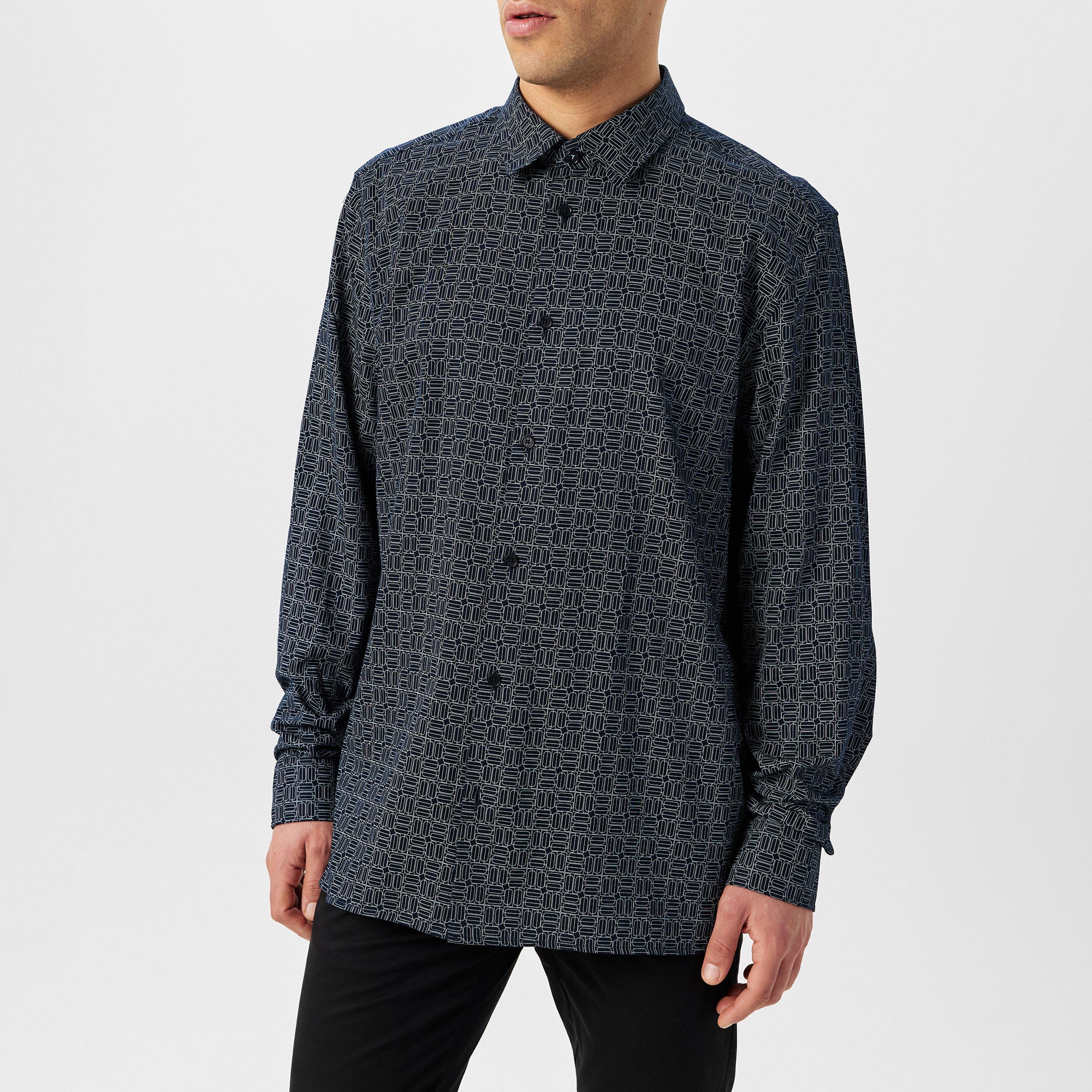 Navy - Ted Baker - Men's Andover Geo Long-Sleeve Patterned Shirt - 3