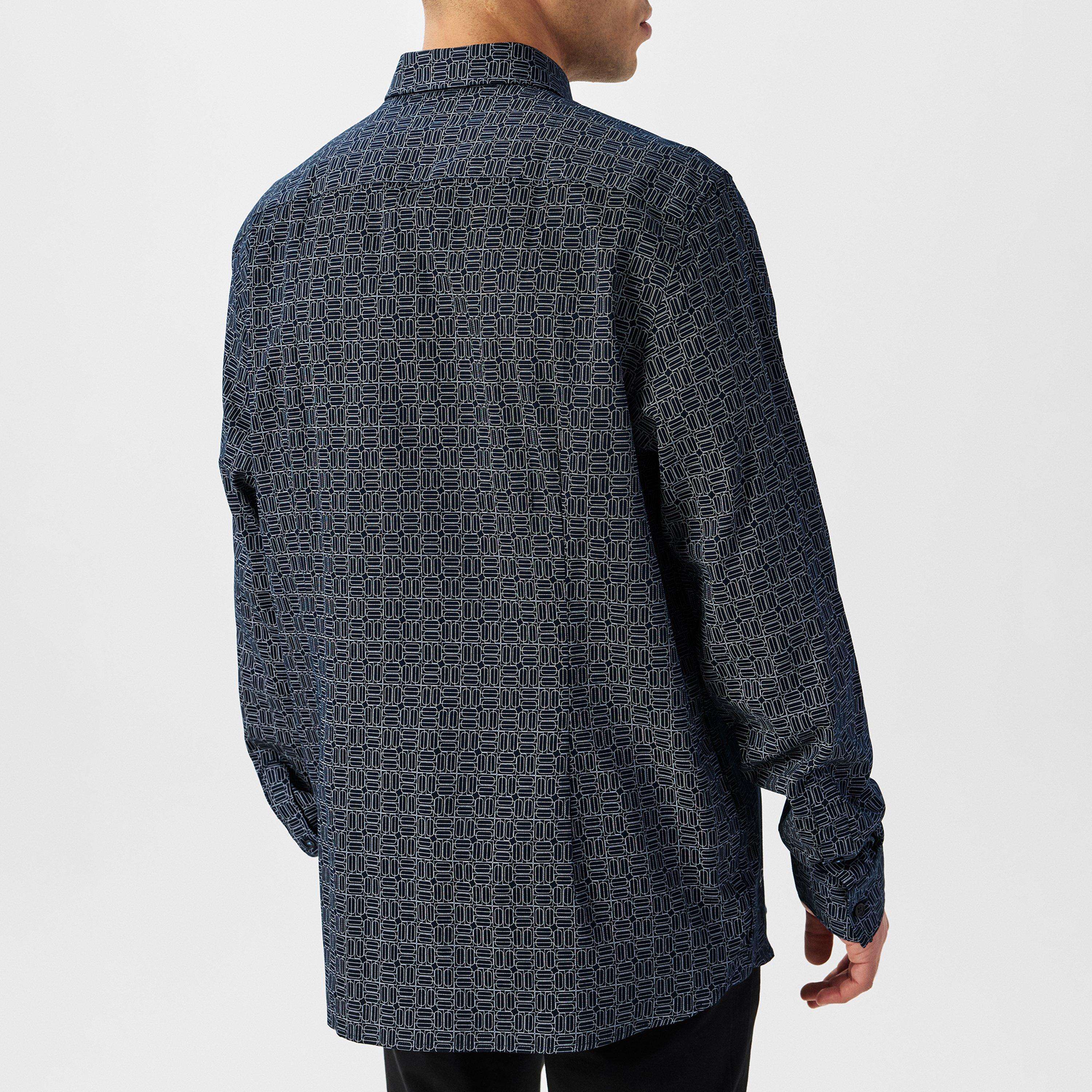 Navy - Ted Baker - Men's Andover Geo Long-Sleeve Patterned Shirt - 4