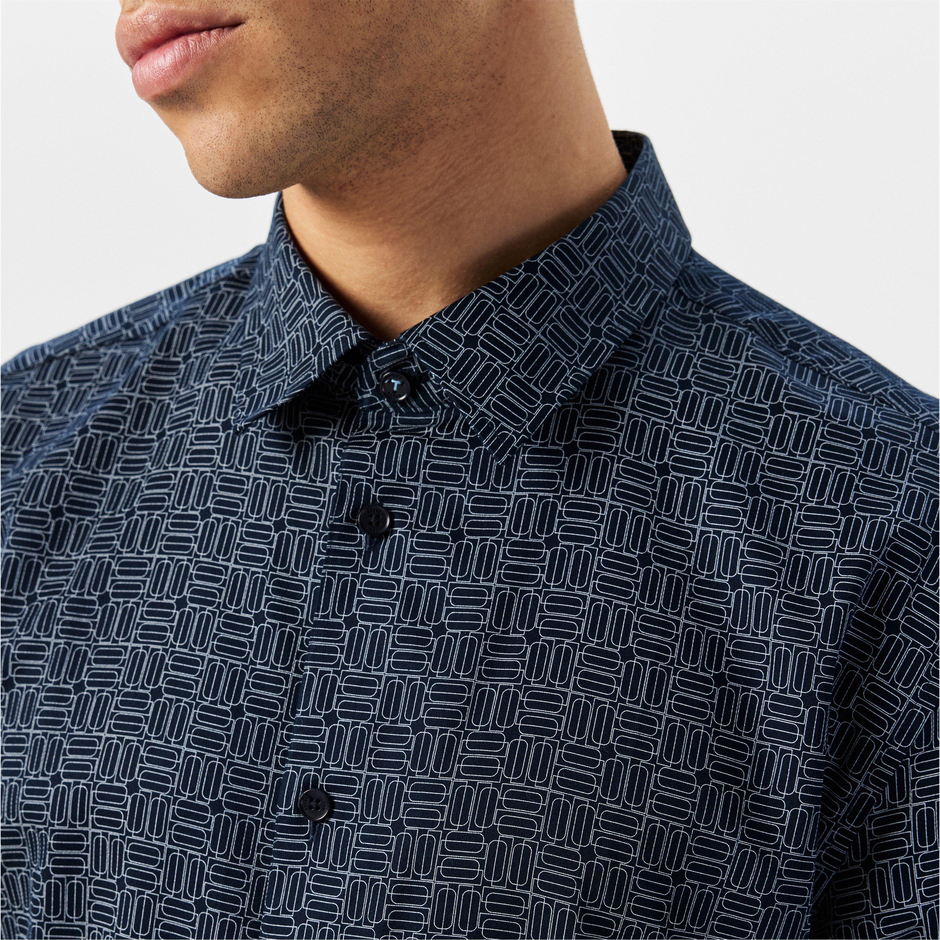 Navy - Ted Baker - Men's Andover Geo Long-Sleeve Patterned Shirt - 5