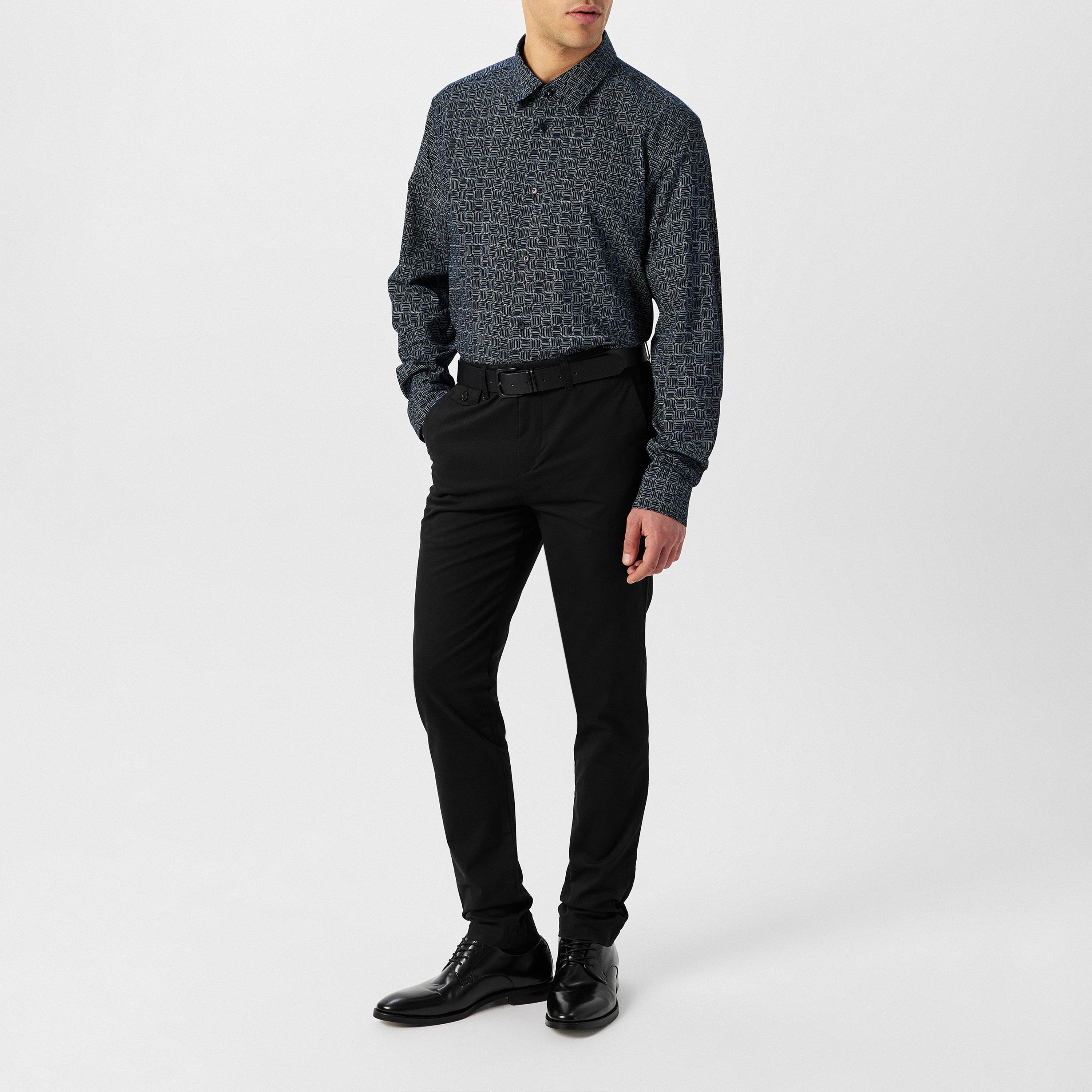 Navy - Ted Baker - Men's Andover Geo Long-Sleeve Patterned Shirt - 6