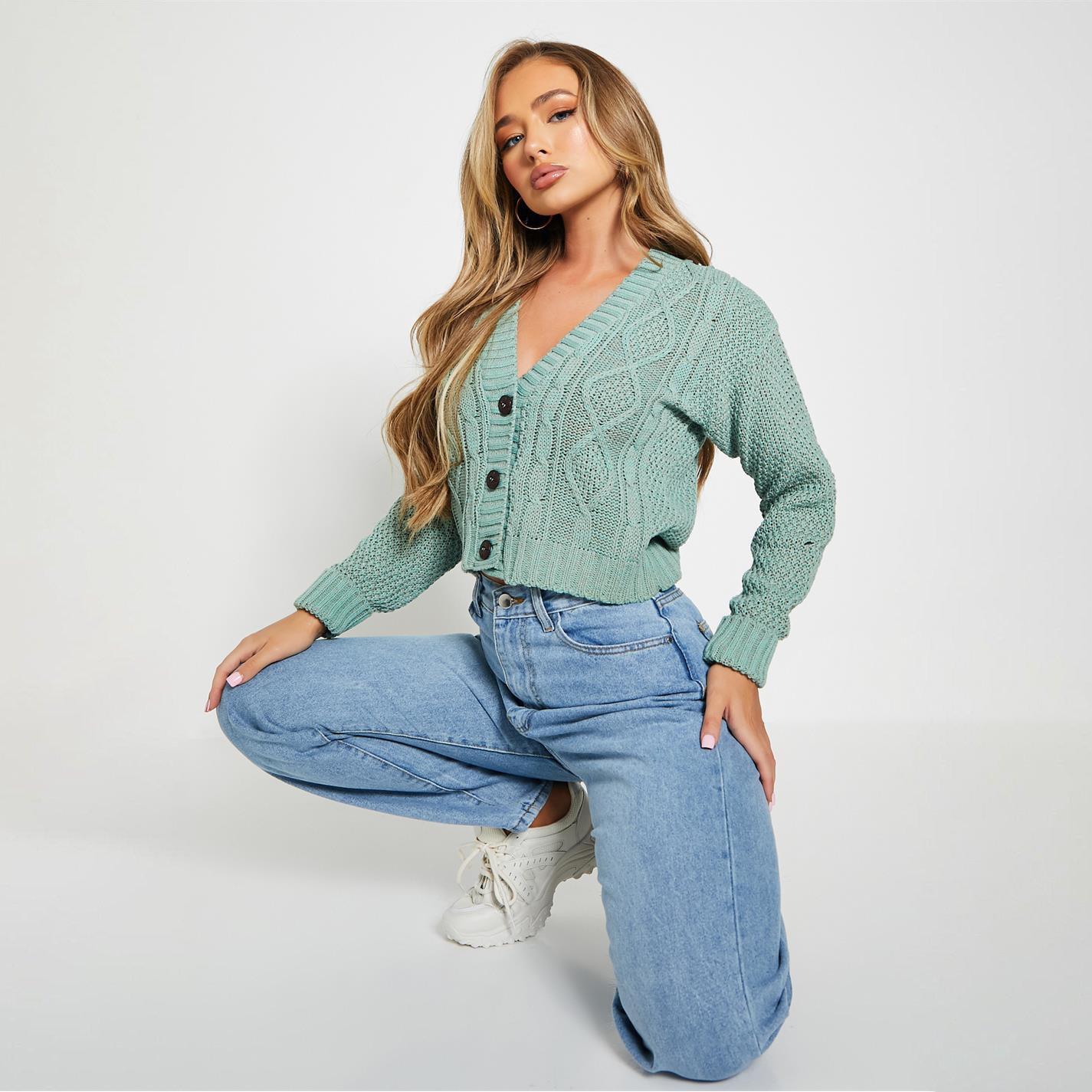 Sage - I Saw It First - ISAWITFIRST Button Through Cable Knit Cardigan - 1