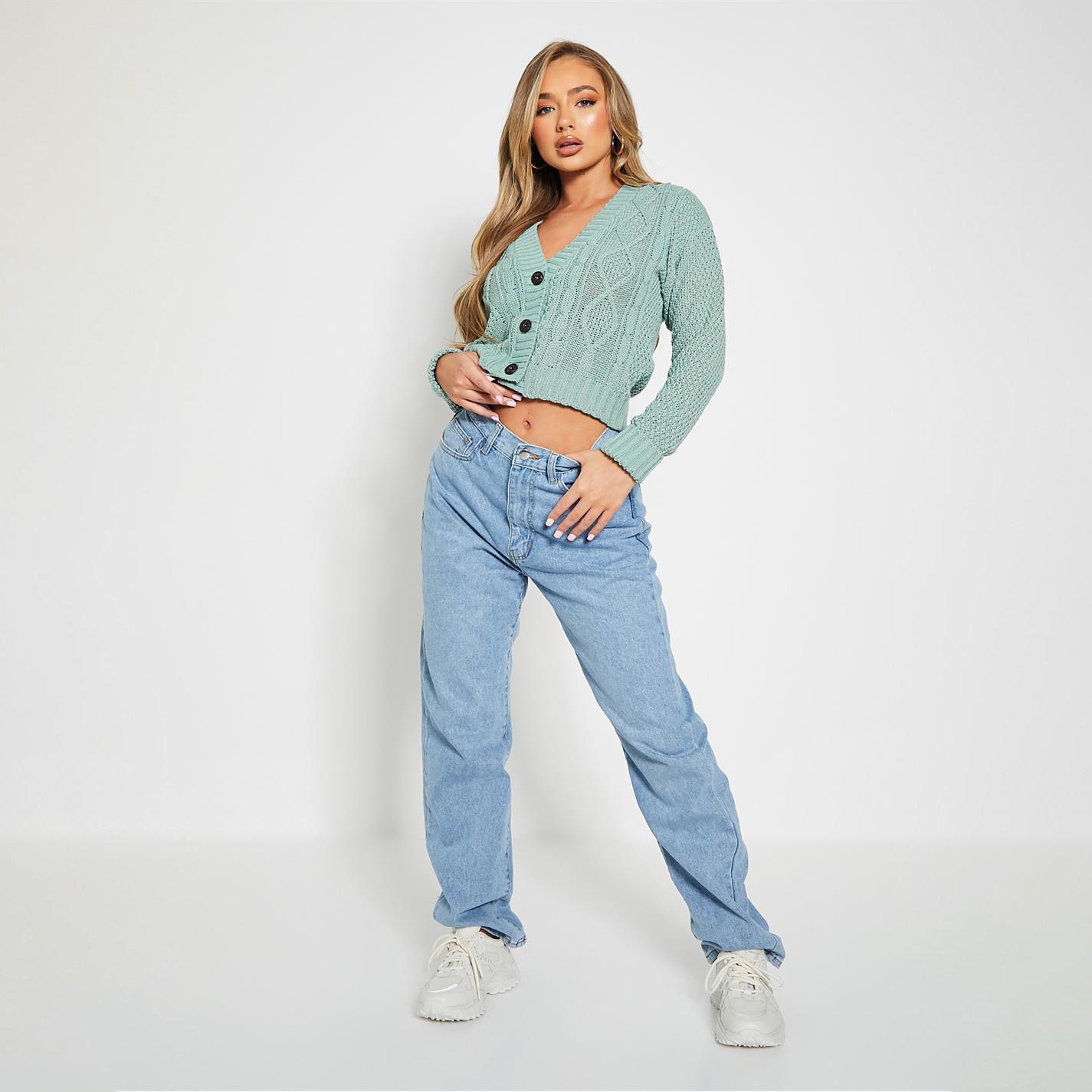 Sage - I Saw It First - ISAWITFIRST Button Through Cable Knit Cardigan - 2