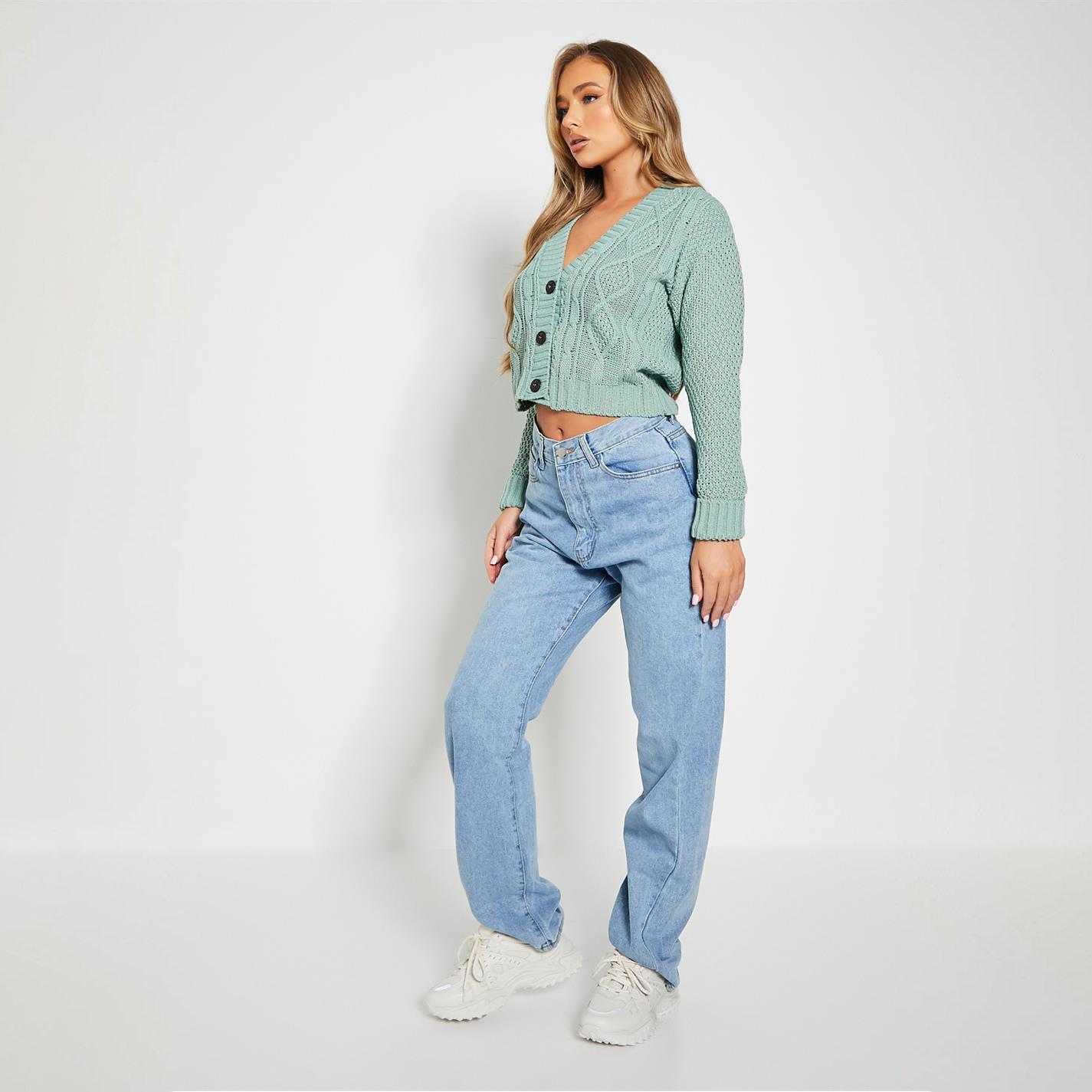 Sage - I Saw It First - ISAWITFIRST Button Through Cable Knit Cardigan - 3