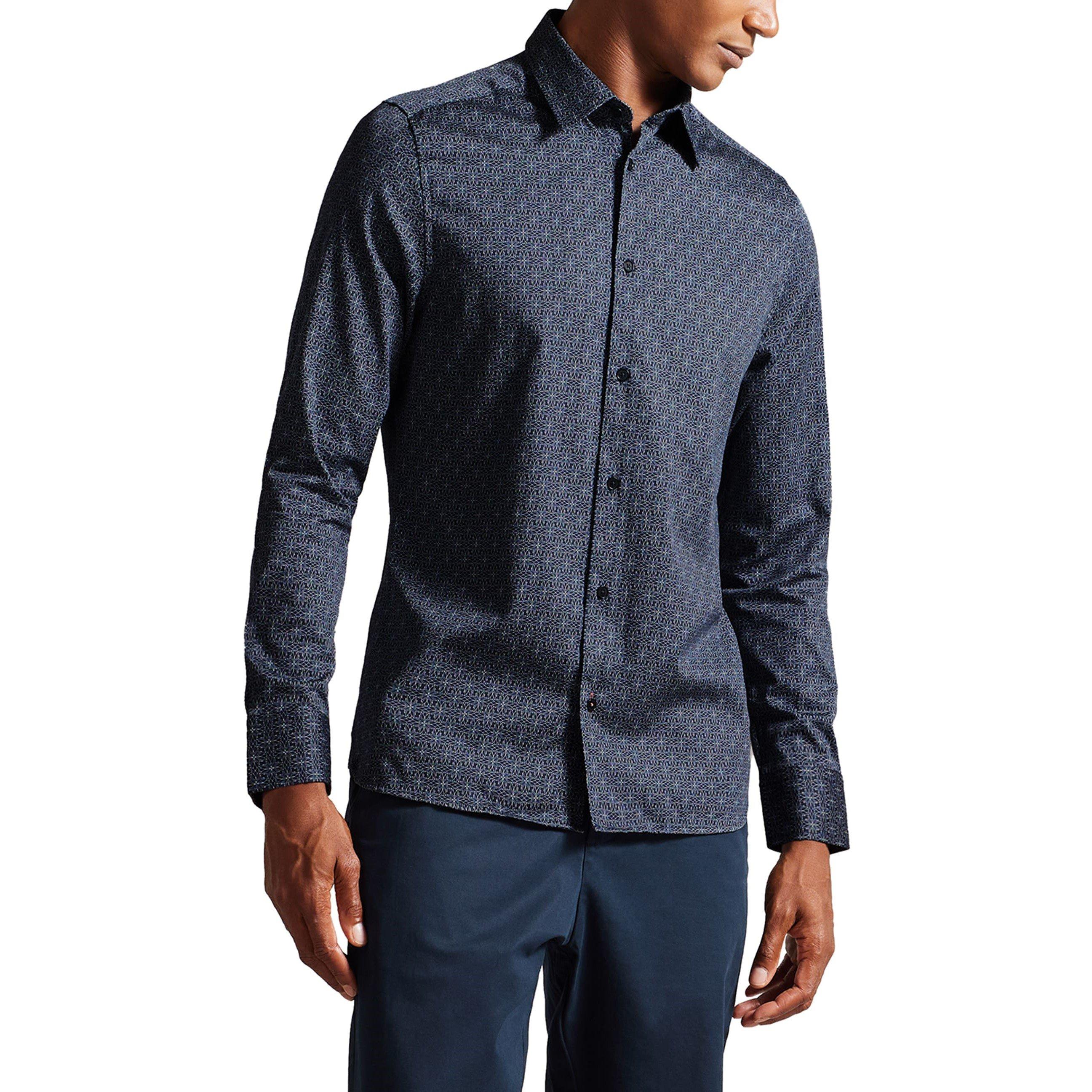 Ted Baker Men's Long-Sleeve Patterned Shirt - Navy - S (2)