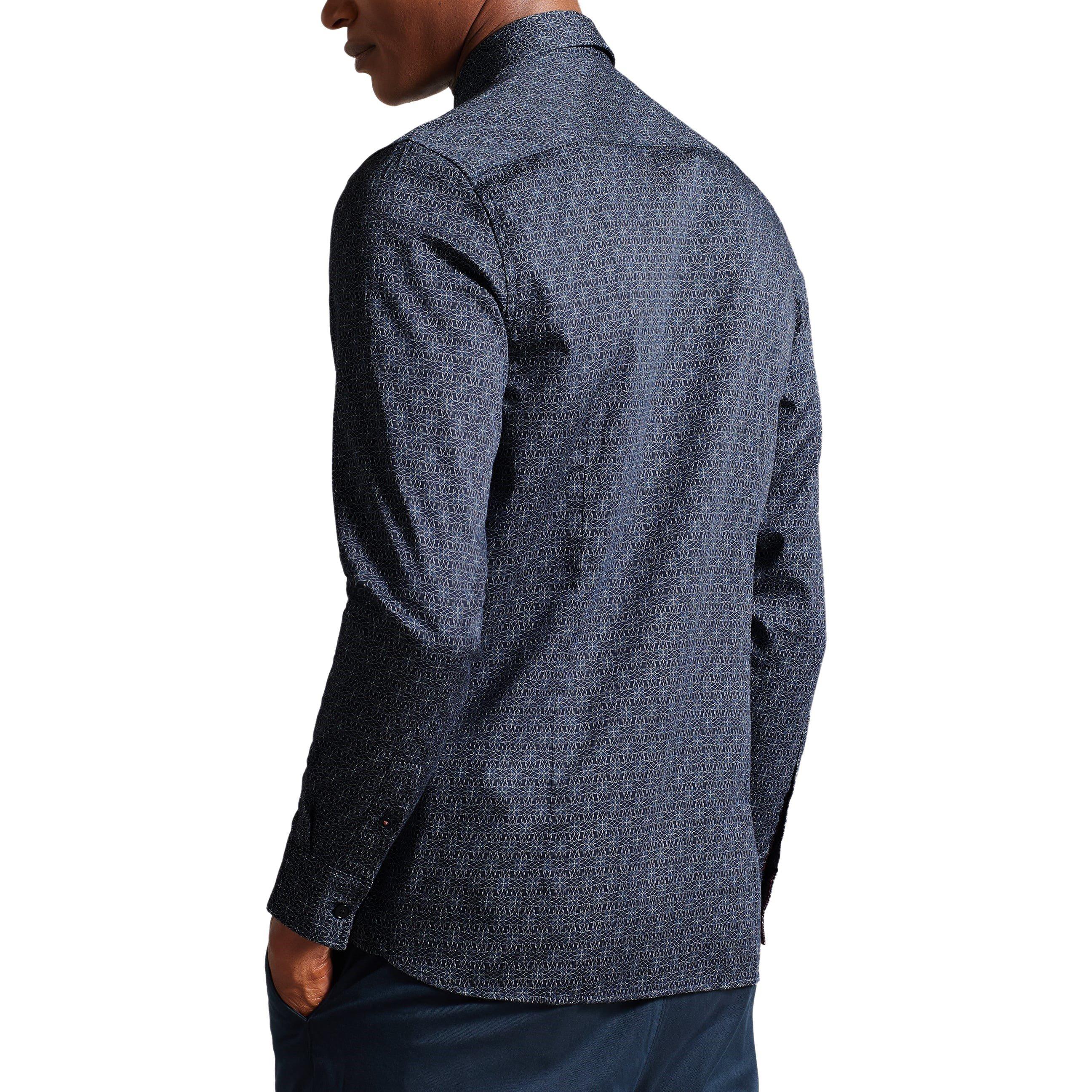 Navy - Ted Baker - Men's Long-Sleeve Patterned Shirt - 2