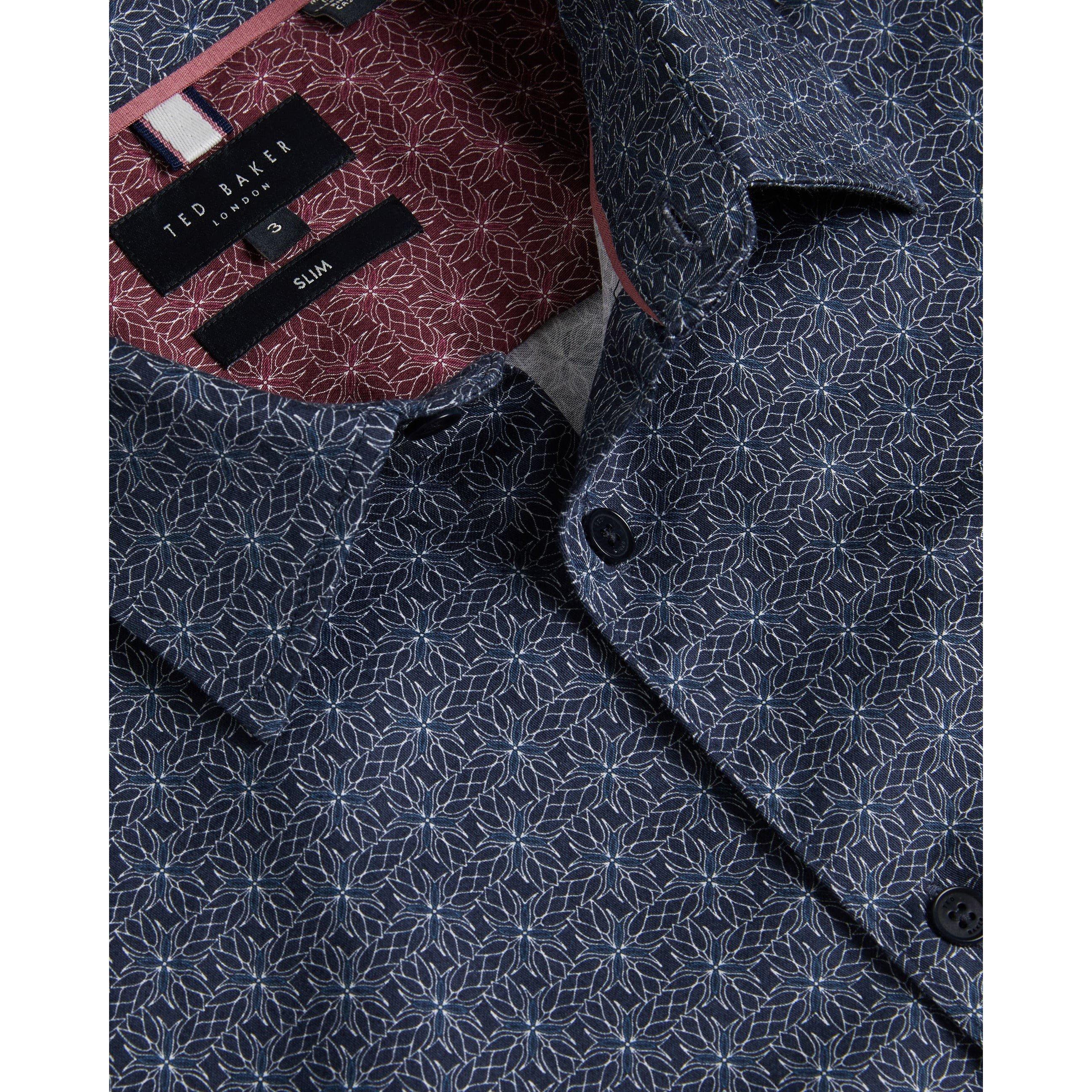 Navy - Ted Baker - Men's Long-Sleeve Patterned Shirt - 3