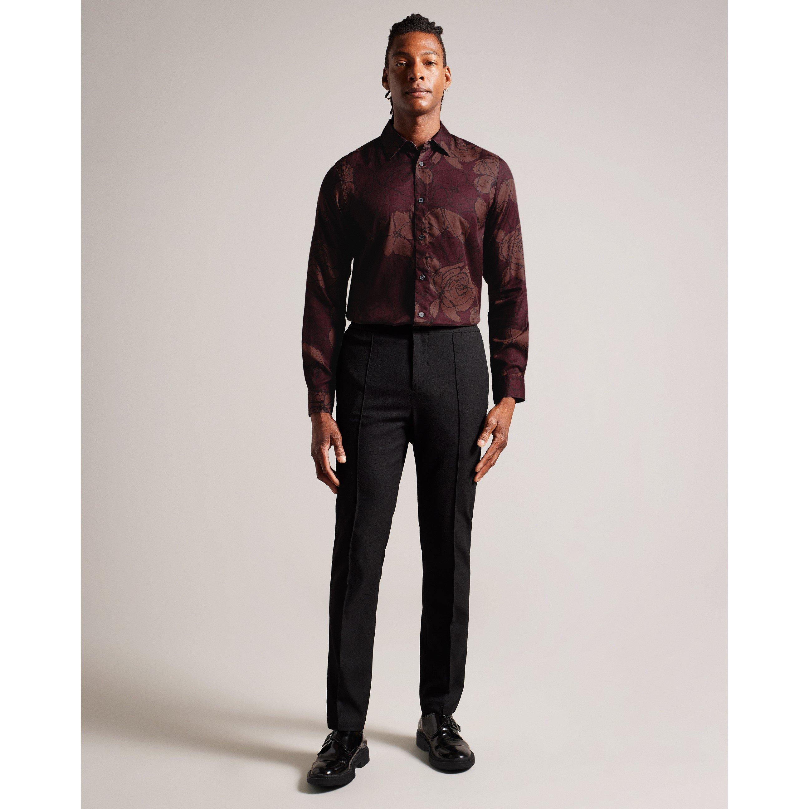 Maroon - Ted Baker - Men's Floral Long-Sleeve Patterned Shirt - 2