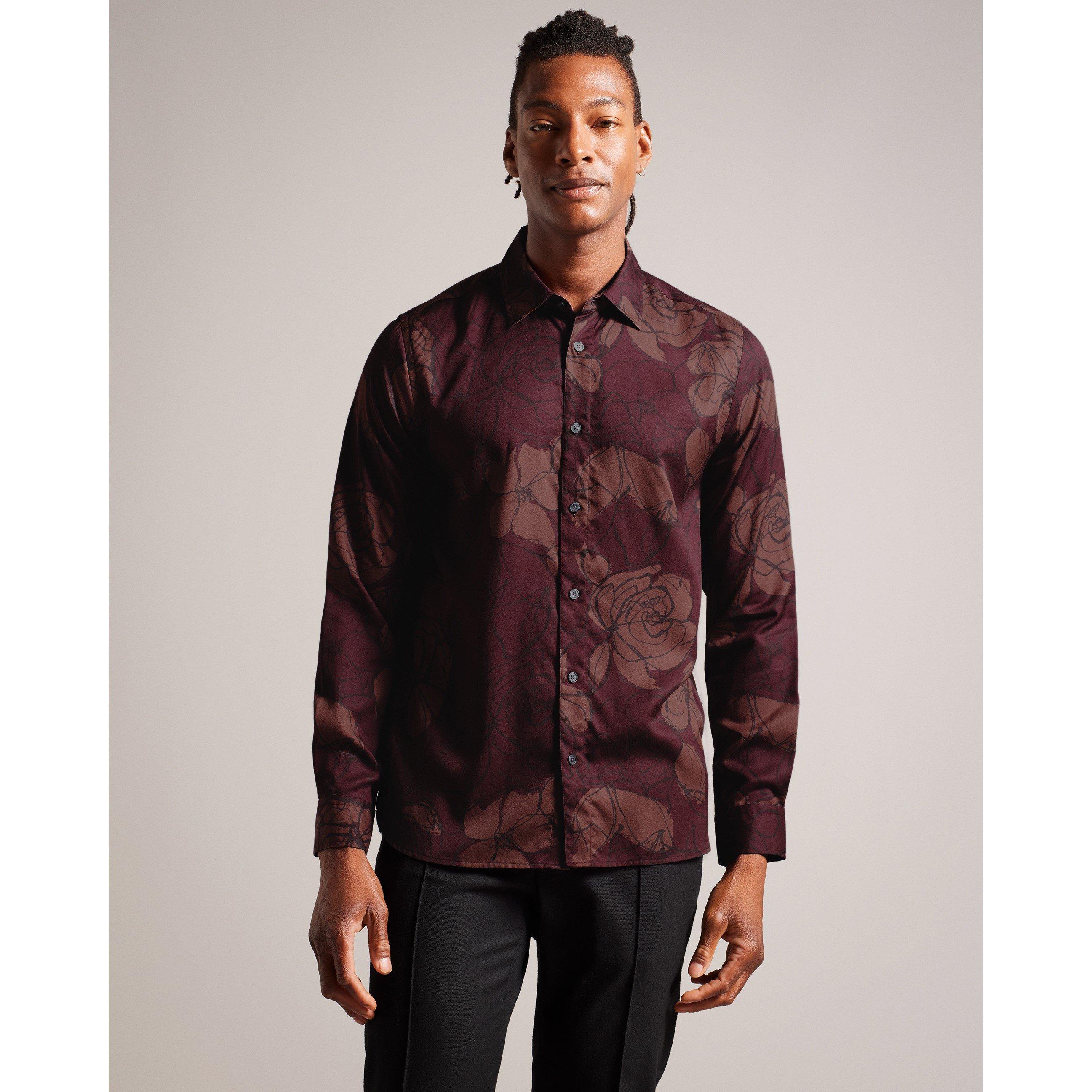 Maroon - Ted Baker - Men's Floral Long-Sleeve Patterned Shirt - 3
