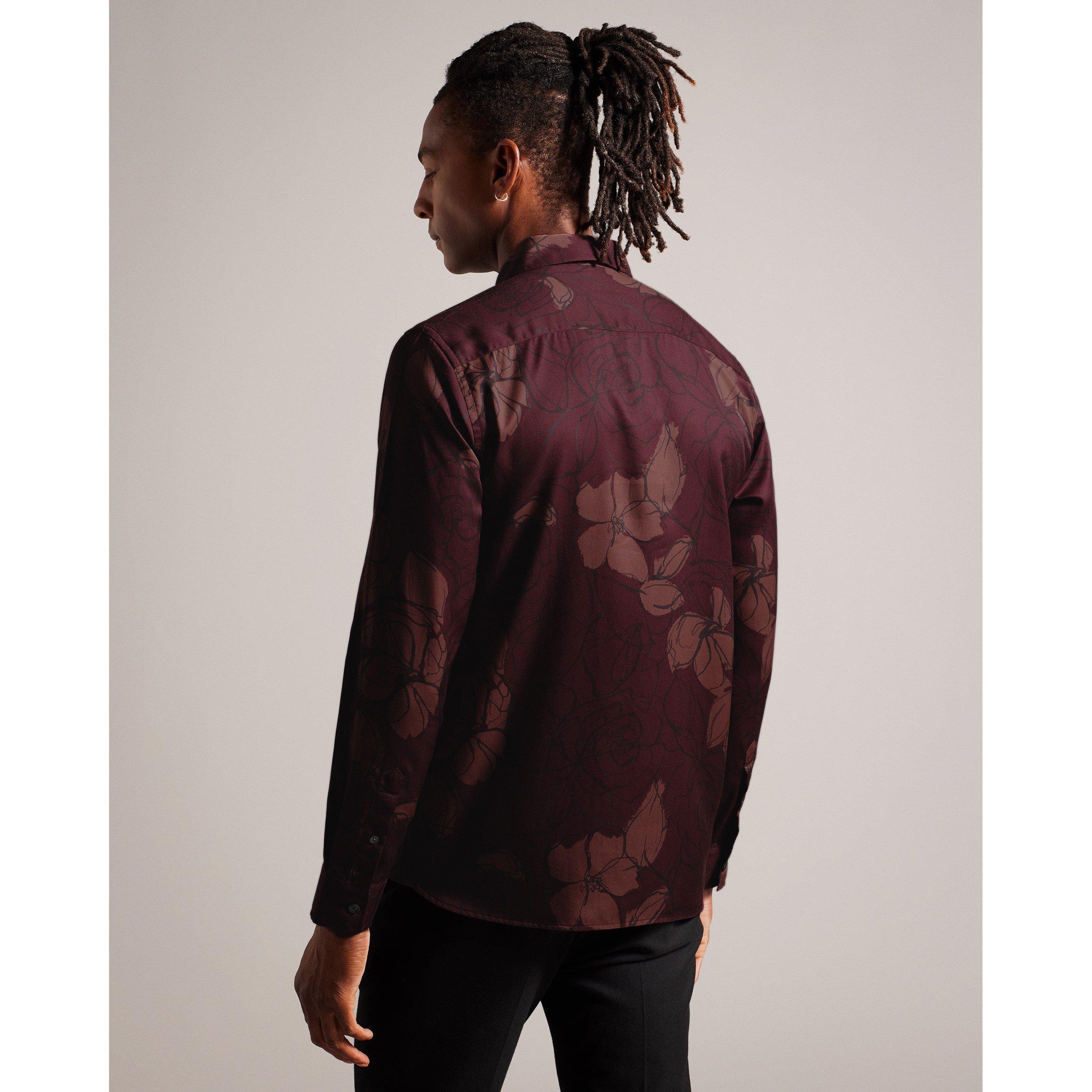 Maroon - Ted Baker - Men's Floral Long-Sleeve Patterned Shirt - 4