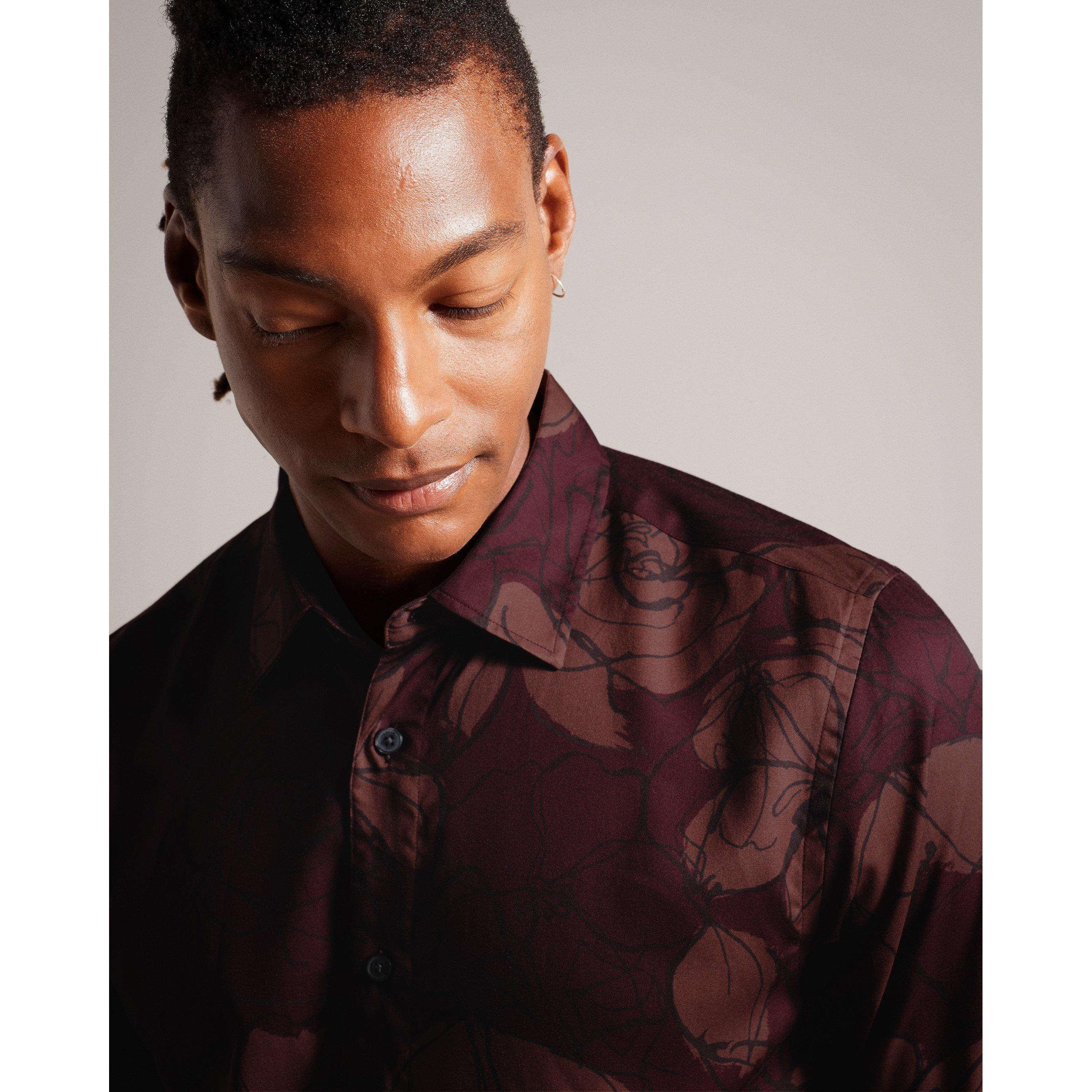 Maroon - Ted Baker - Men's Floral Long-Sleeve Patterned Shirt - 5