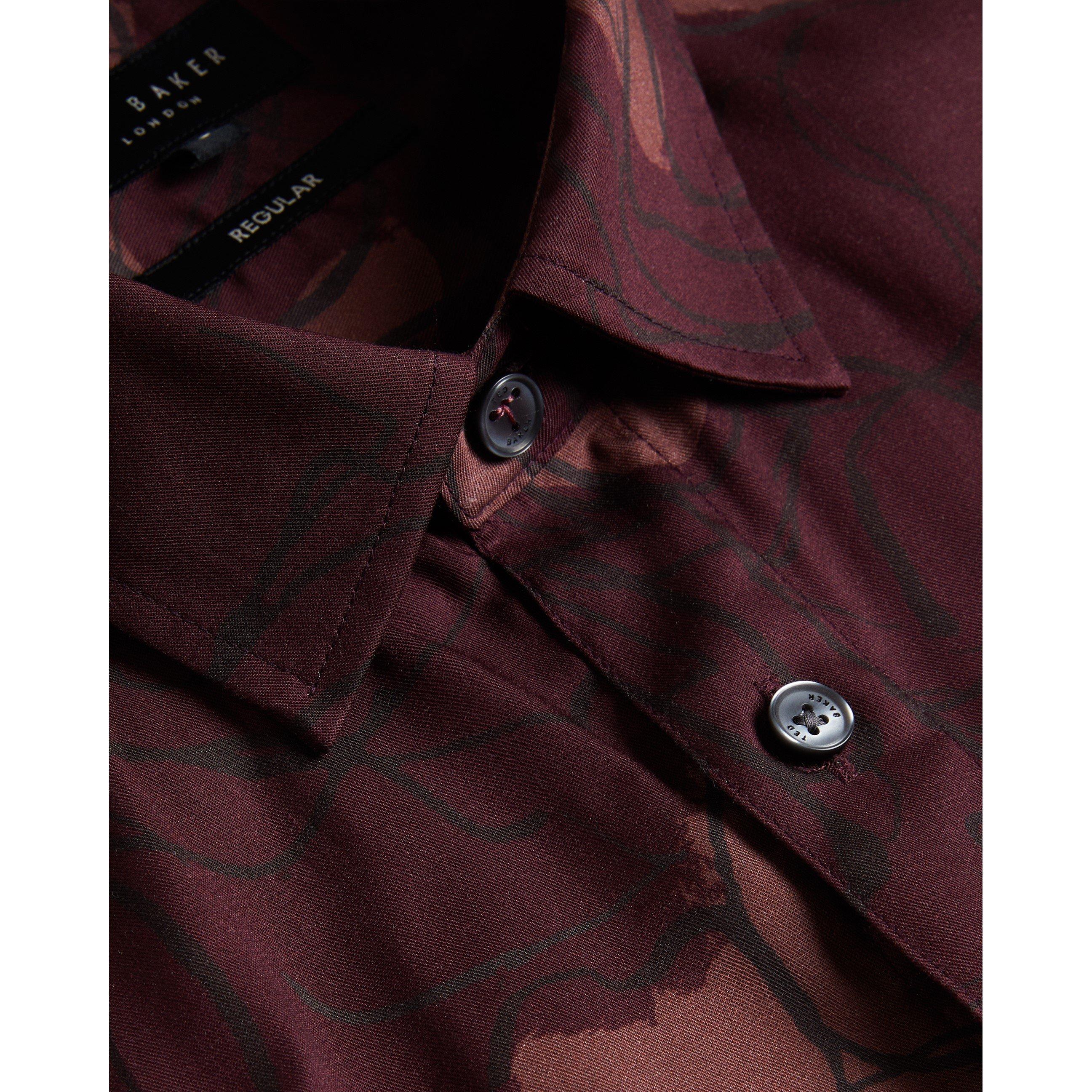 Maroon - Ted Baker - Men's Floral Long-Sleeve Patterned Shirt - 6