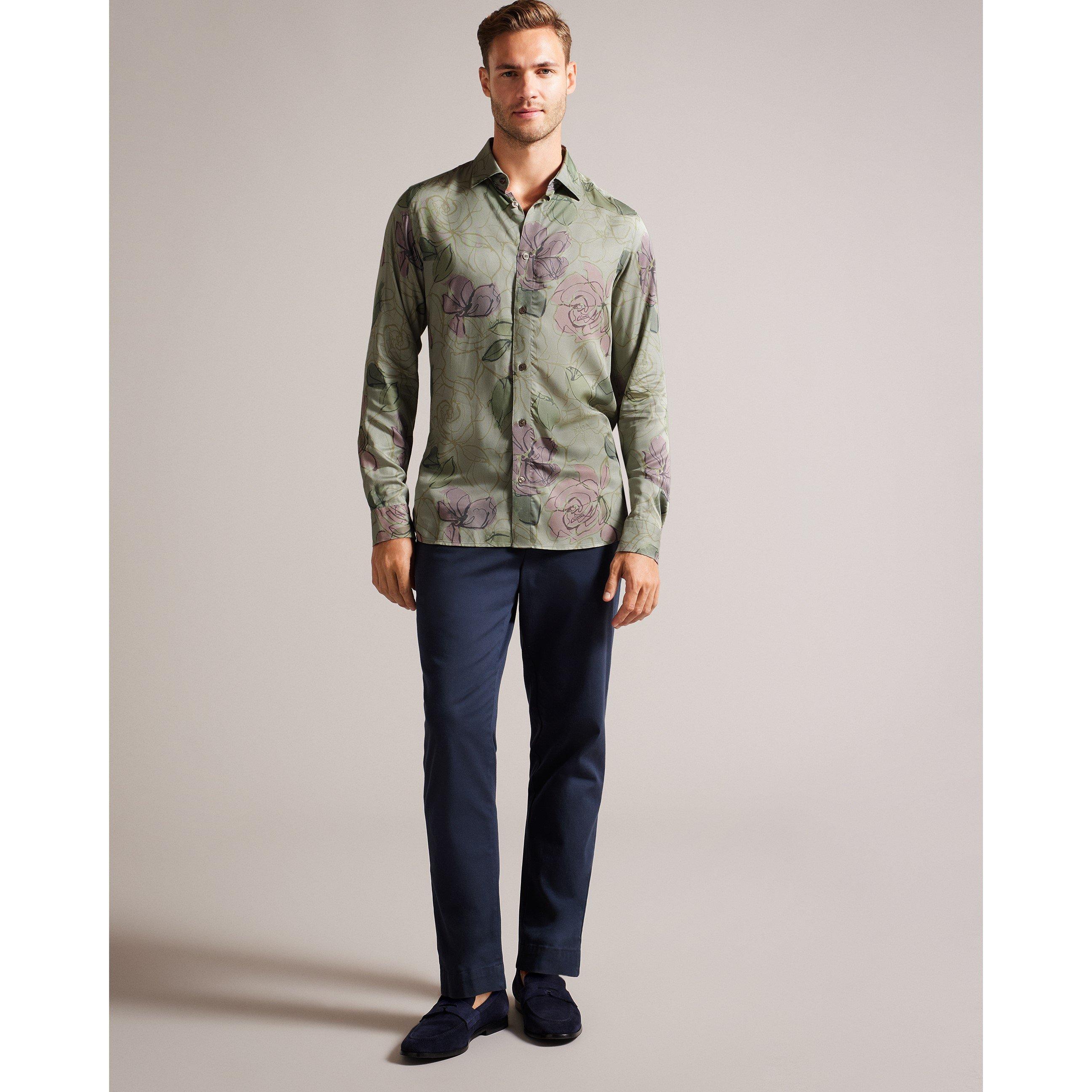 Grün - Ted Baker - Men's Floral Long-Sleeve Patterned Shirt - 2