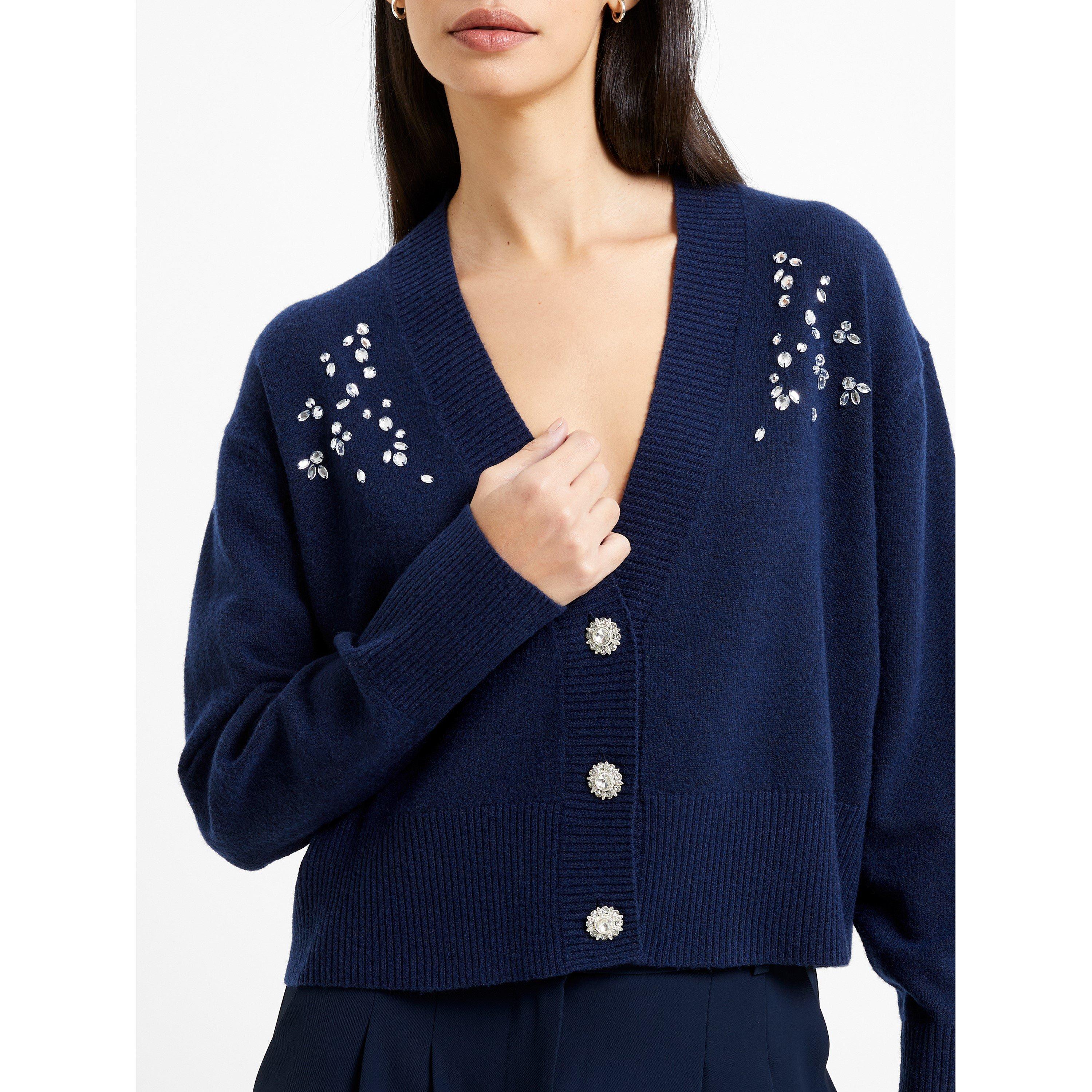 40-Indigo - French Connection - Women's Vhari Diamante Embroidered Cardigan - 3