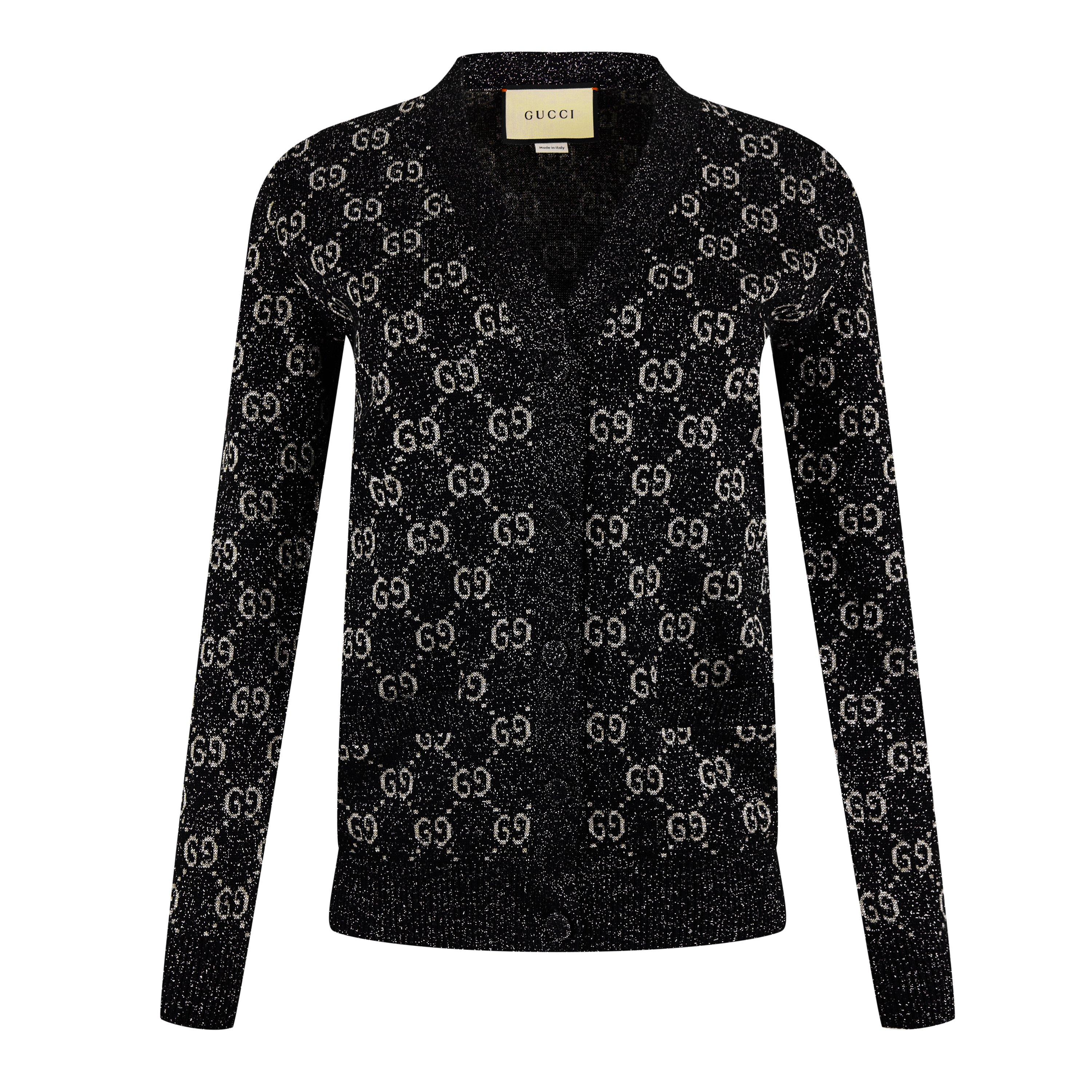 Black/Beige/ - Gucci - Women's GG Jacquard Cotton Lame Cardigan - 7