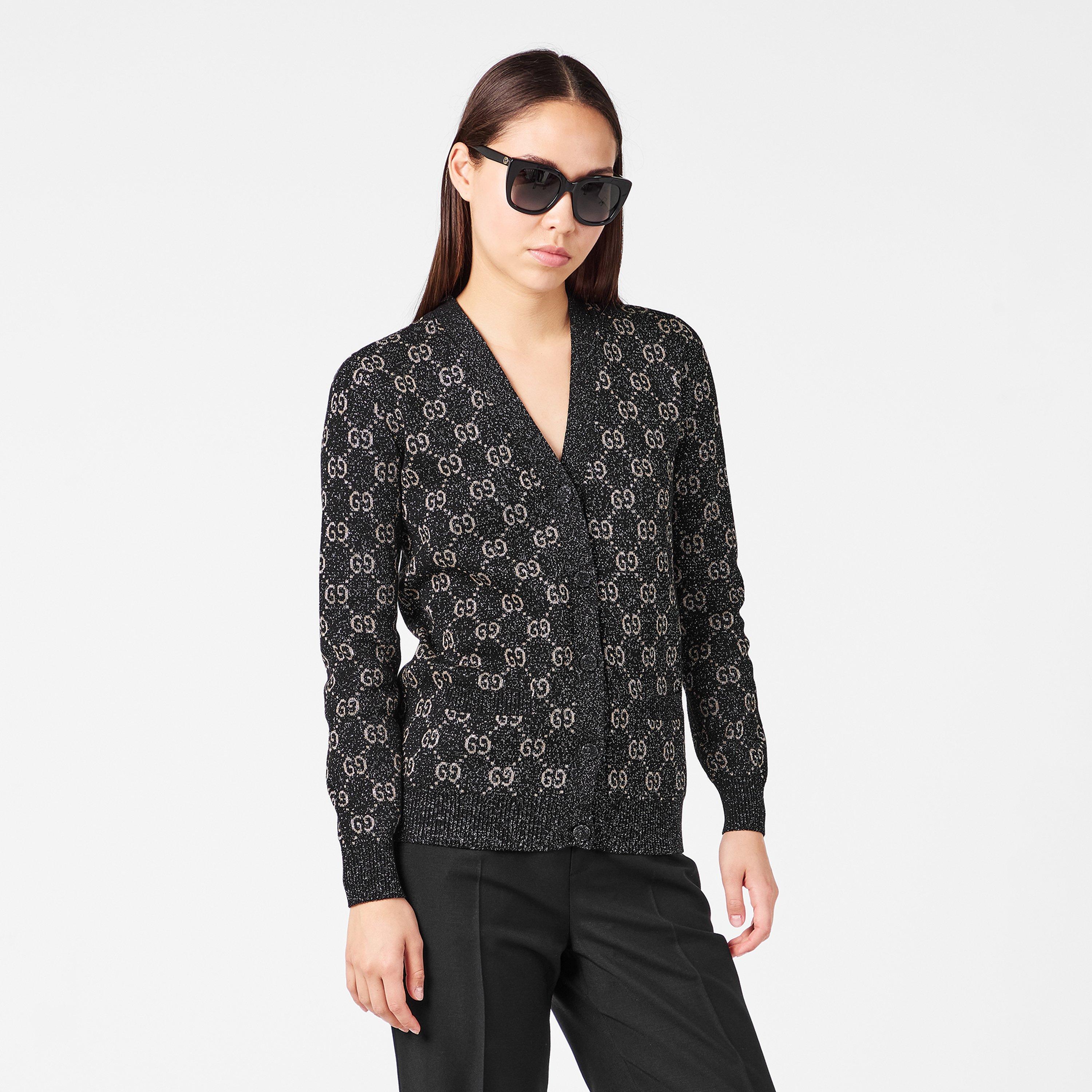 Black/Beige/ - Gucci - Women's GG Jacquard Cotton Lame Cardigan - 3