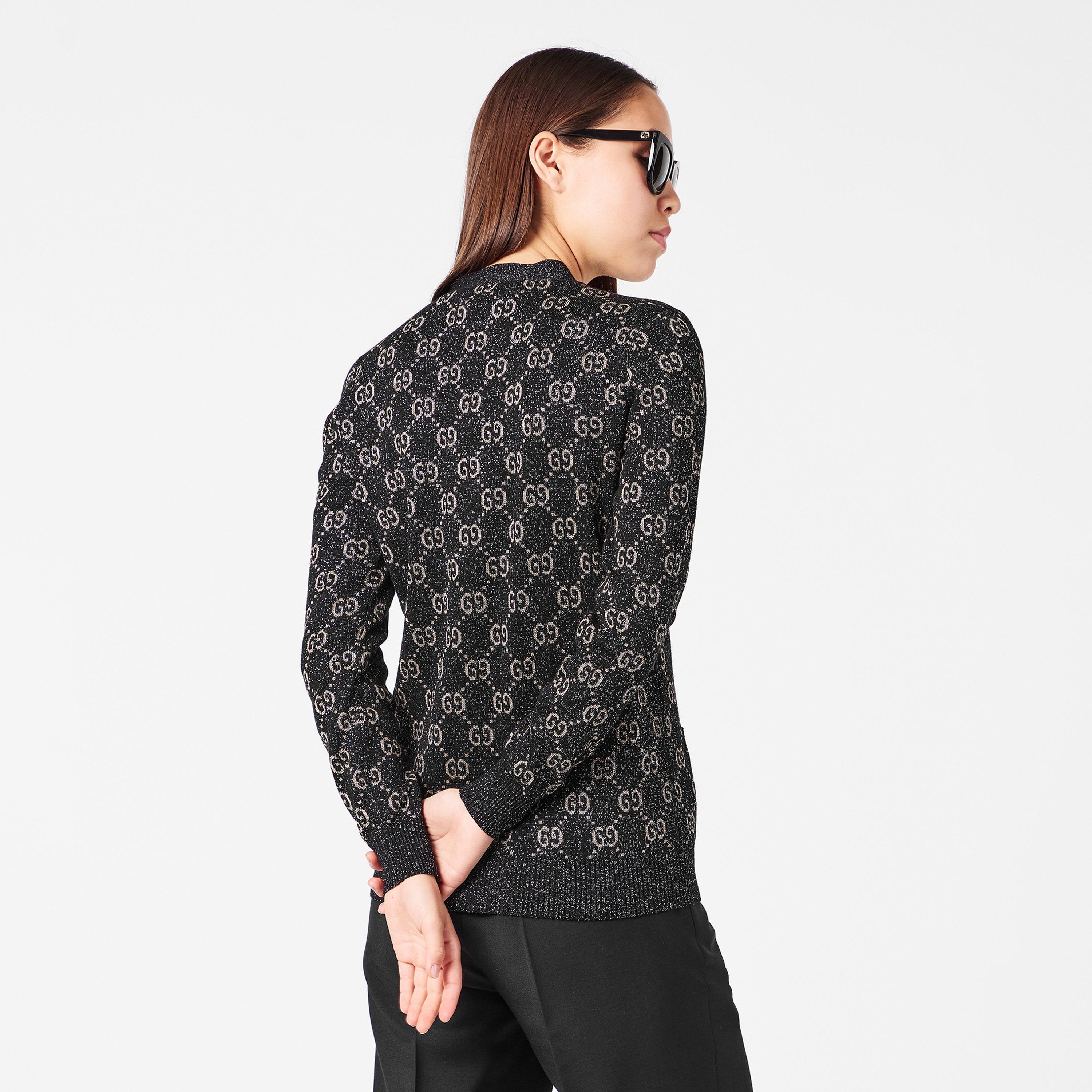 Black/Beige/ - Gucci - Women's GG Jacquard Cotton Lame Cardigan - 4