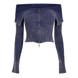 Jaded London Tribeca Blue Ribbed Off The Shoulder Knit