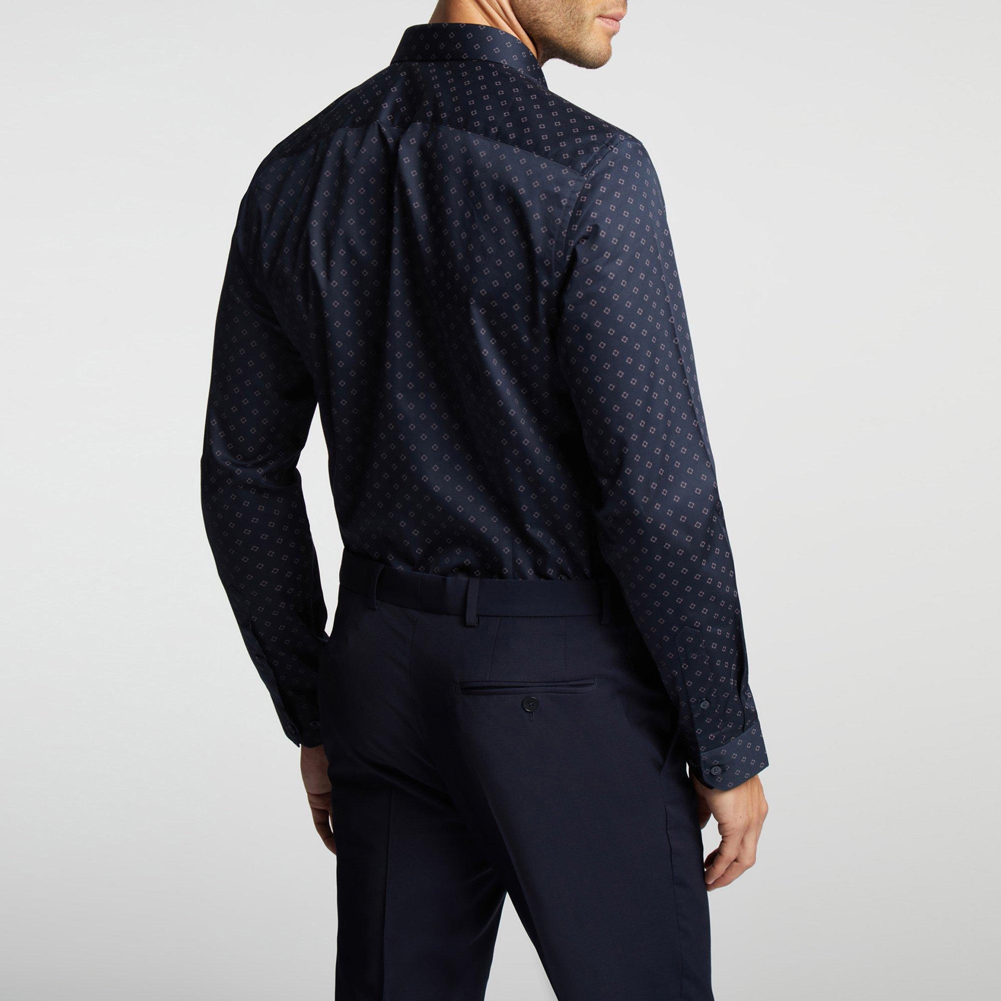 Navy - Ted Baker - Men's Zuber Slim Fit Geo Long-Sleeve Patterned Shirt - 2