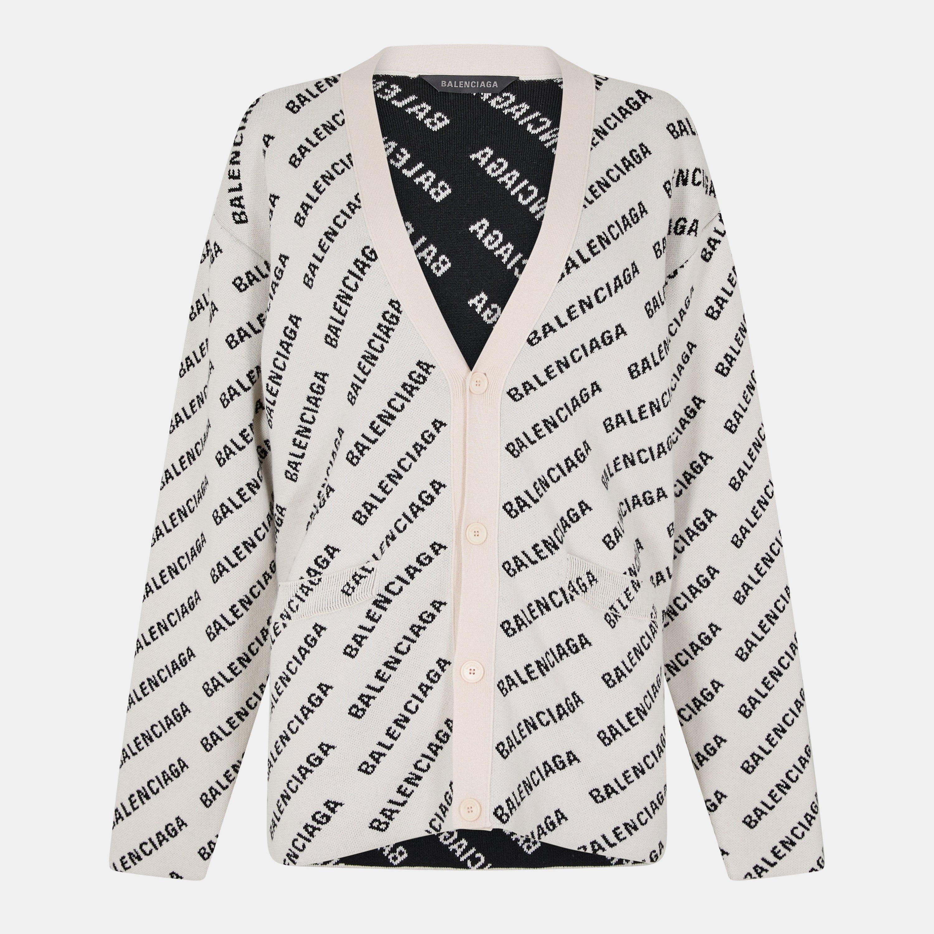 Chalky White - Balenciaga - Logo Jacquard Print Cardigan - 1