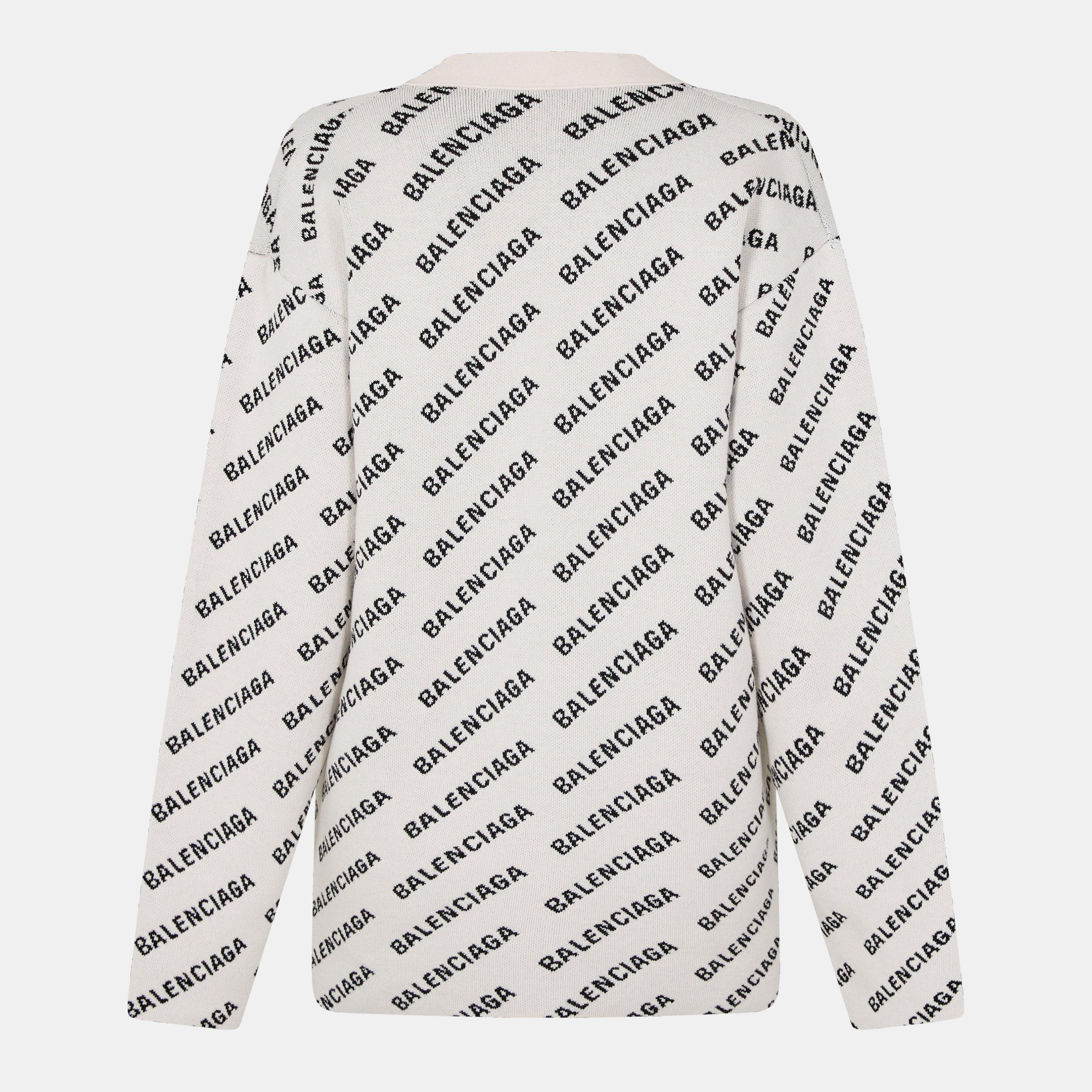 Chalky White - Balenciaga - Logo Jacquard Print Cardigan - 2