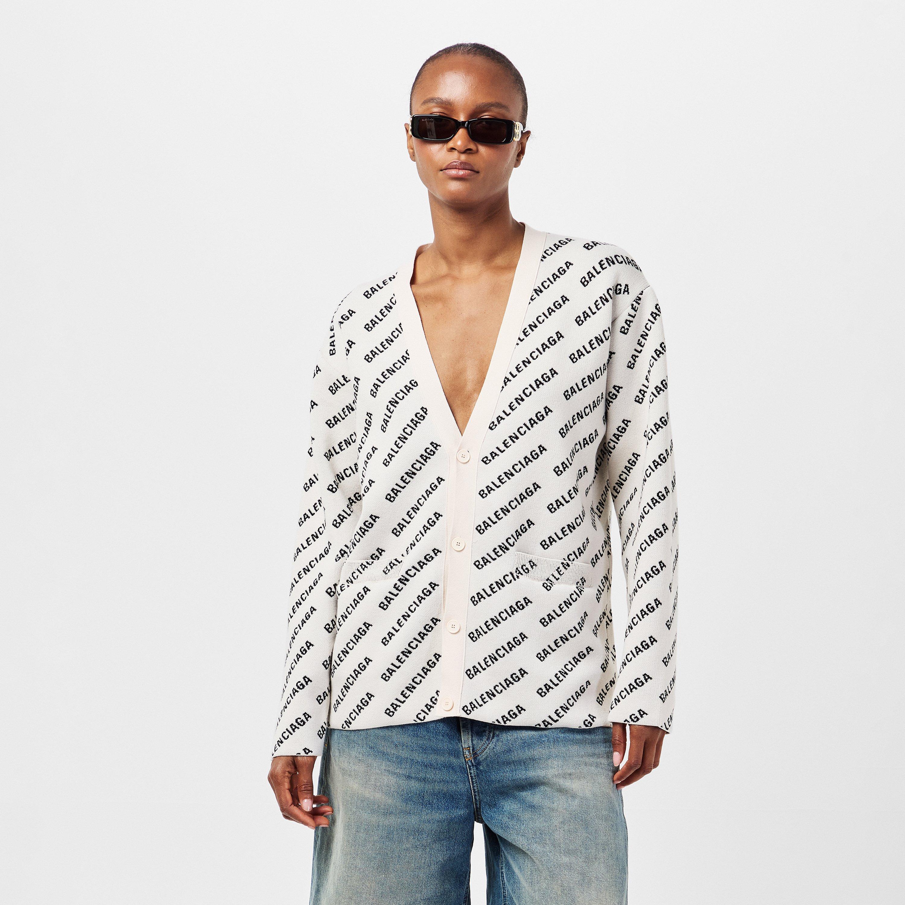 Chalky White - Balenciaga - Logo Jacquard Print Cardigan - 3