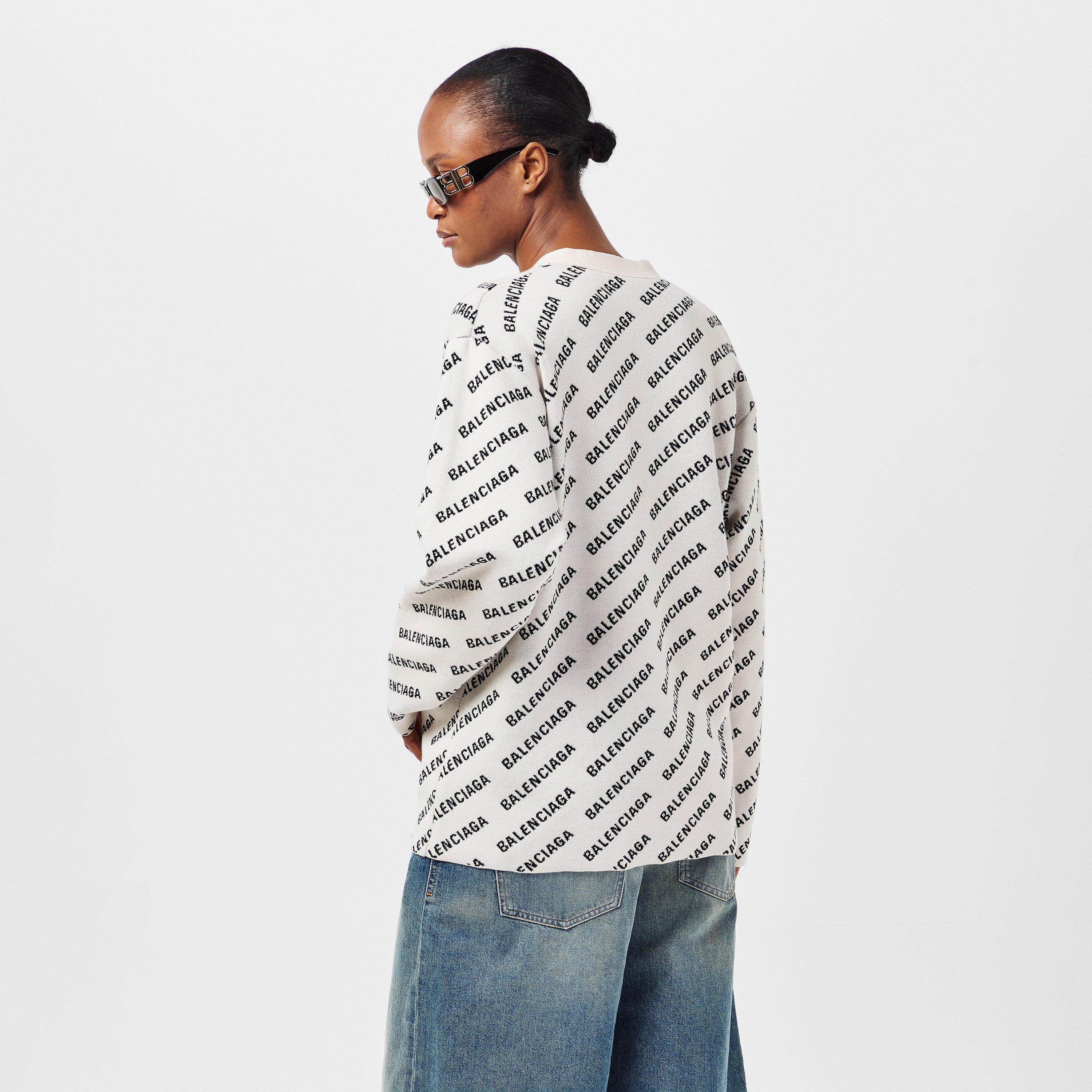 Chalky White - Balenciaga - Logo Jacquard Print Cardigan - 4