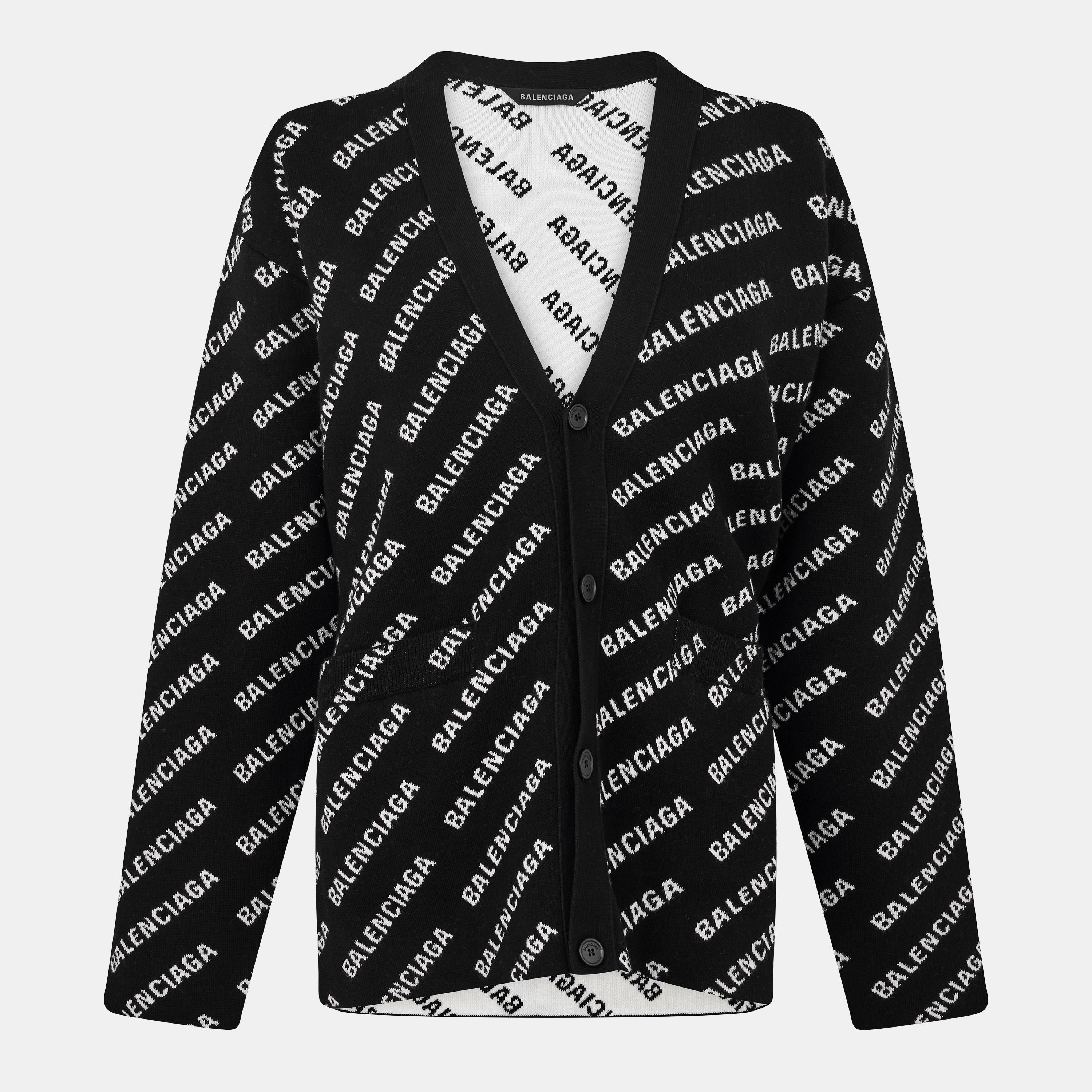 Black/White - Balenciaga - Logo Jacquard Print Cardigan - 1
