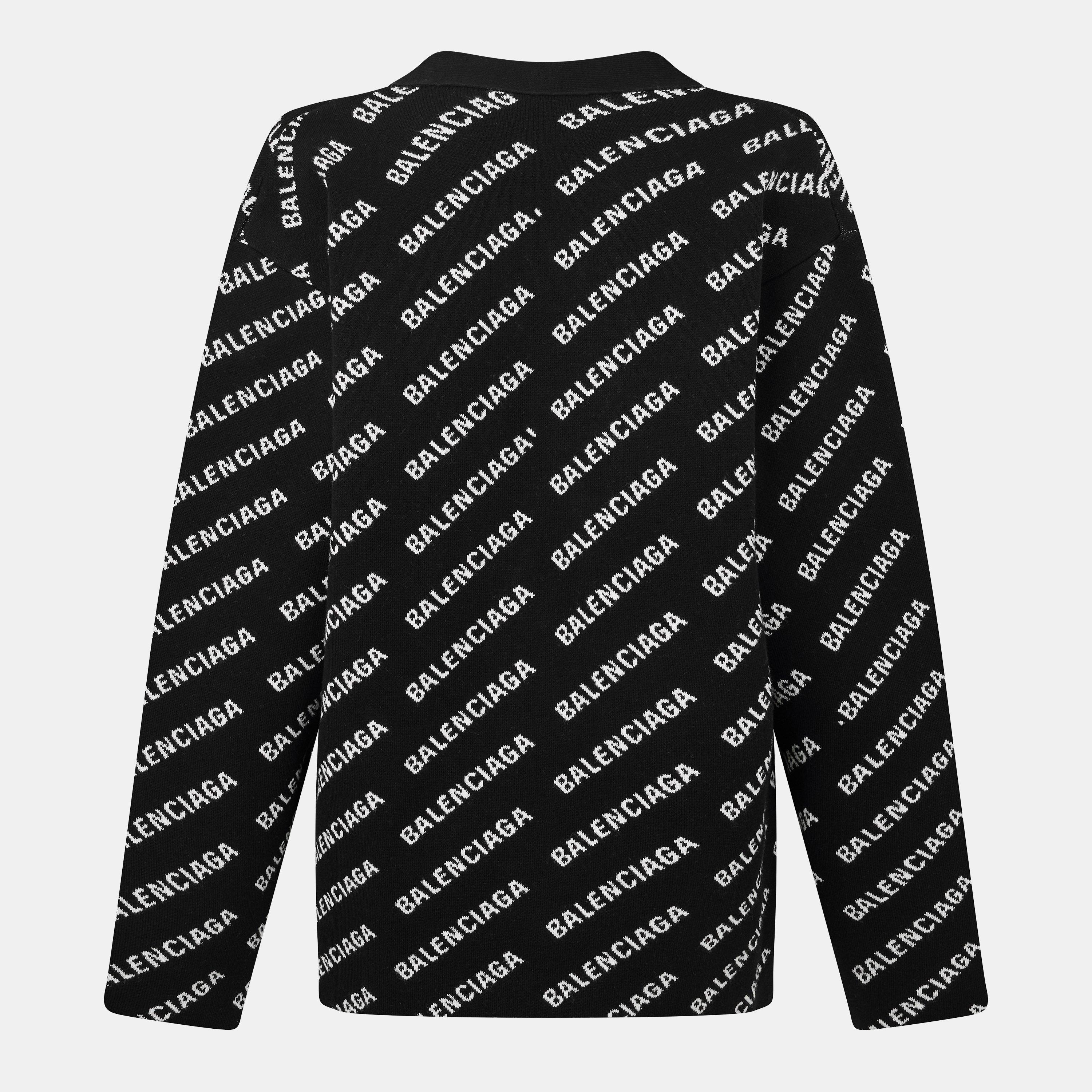 Black/White - Balenciaga - Logo Jacquard Print Cardigan - 2