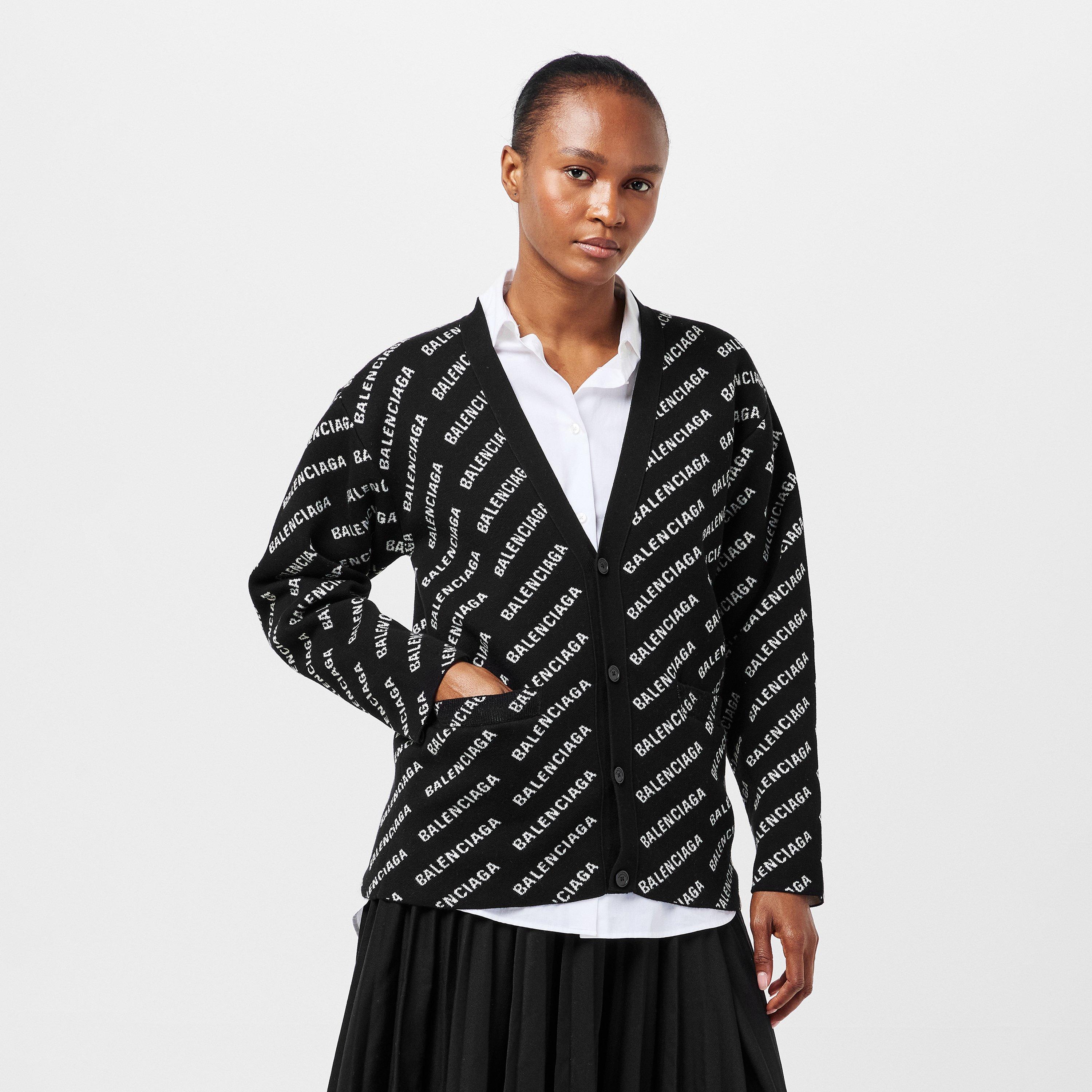 Black/White - Balenciaga - Logo Jacquard Print Cardigan - 3