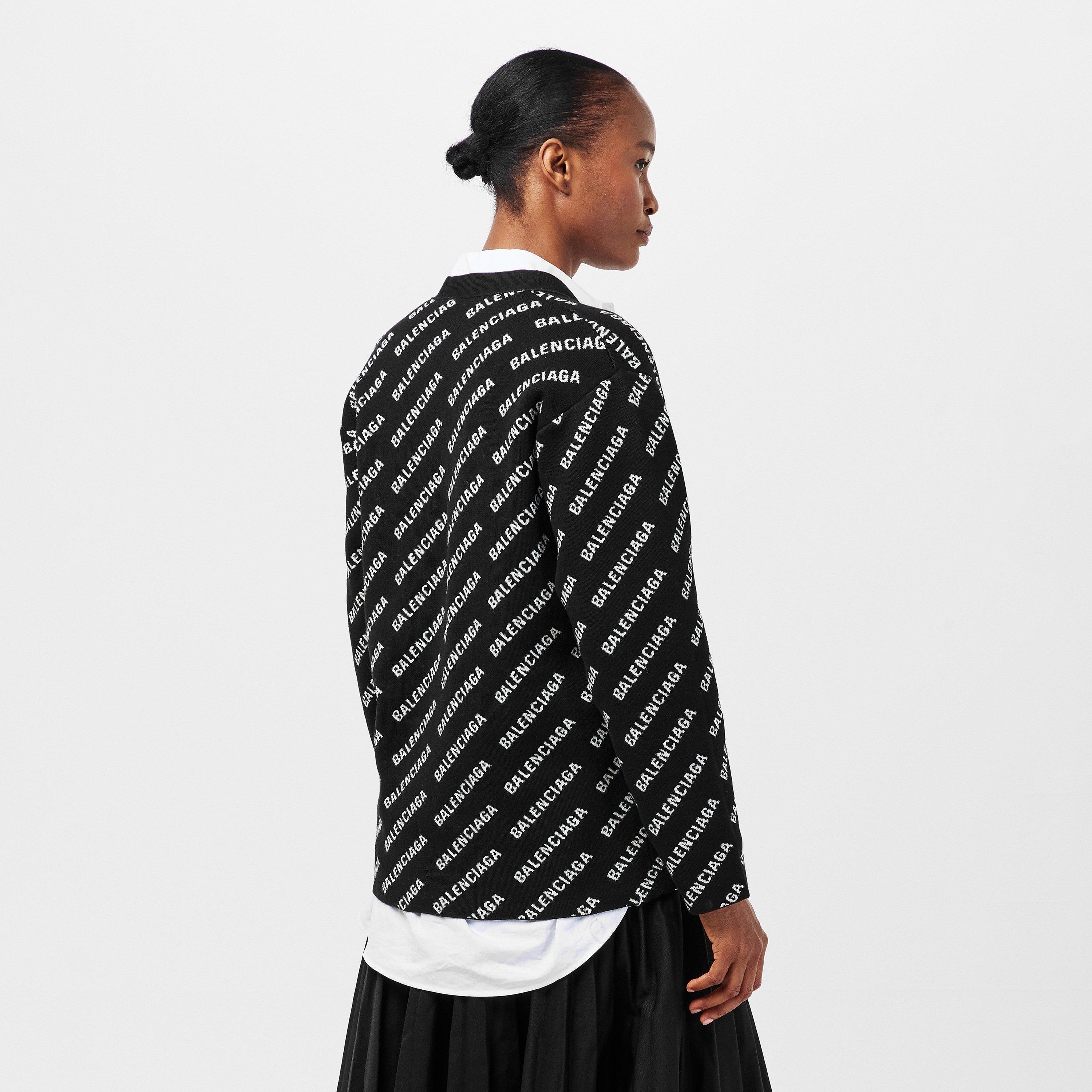 Black/White - Balenciaga - Logo Jacquard Print Cardigan - 4