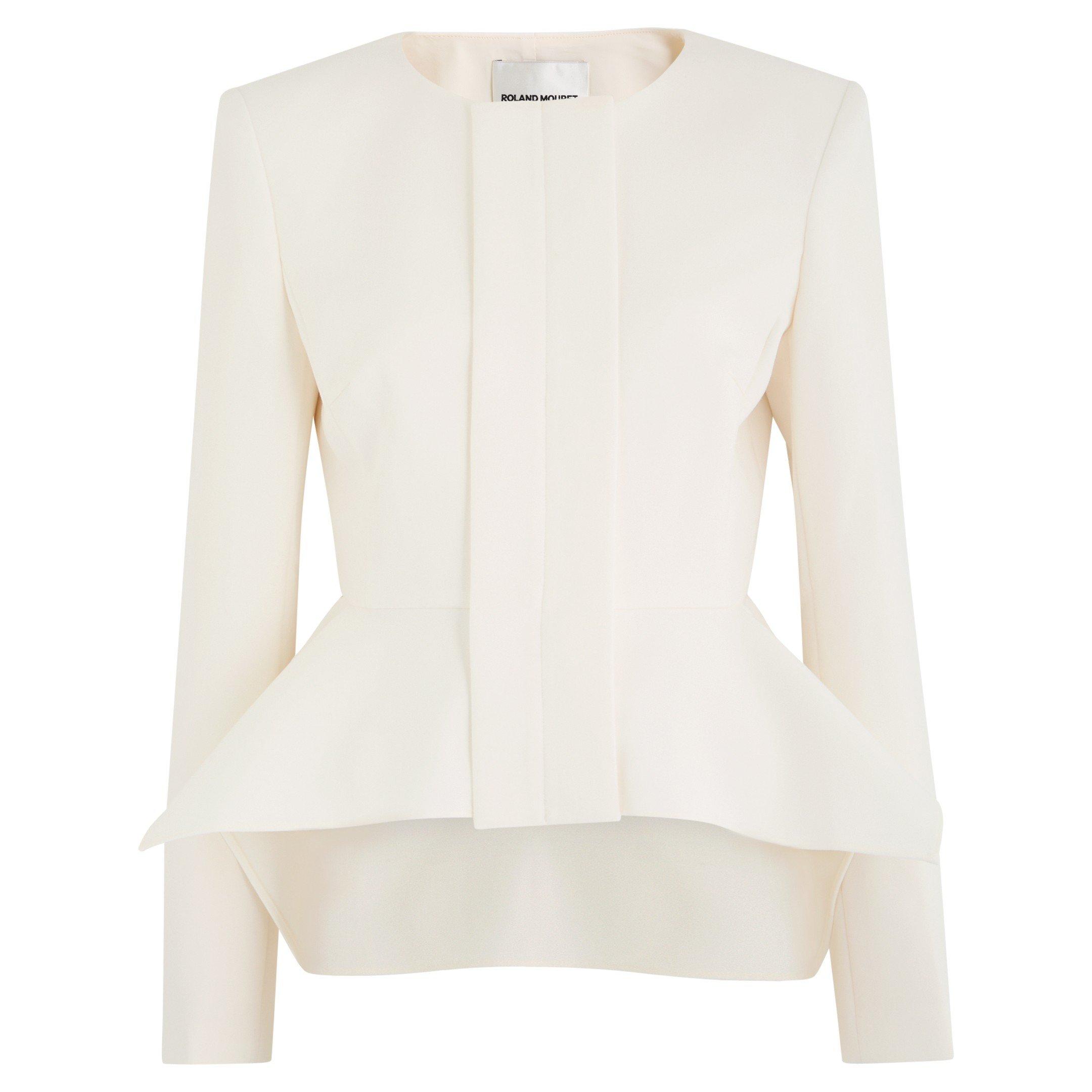 CREAM - Roland Mouret - Women's Peplum Cropped Slim-Fit Formal Jacket