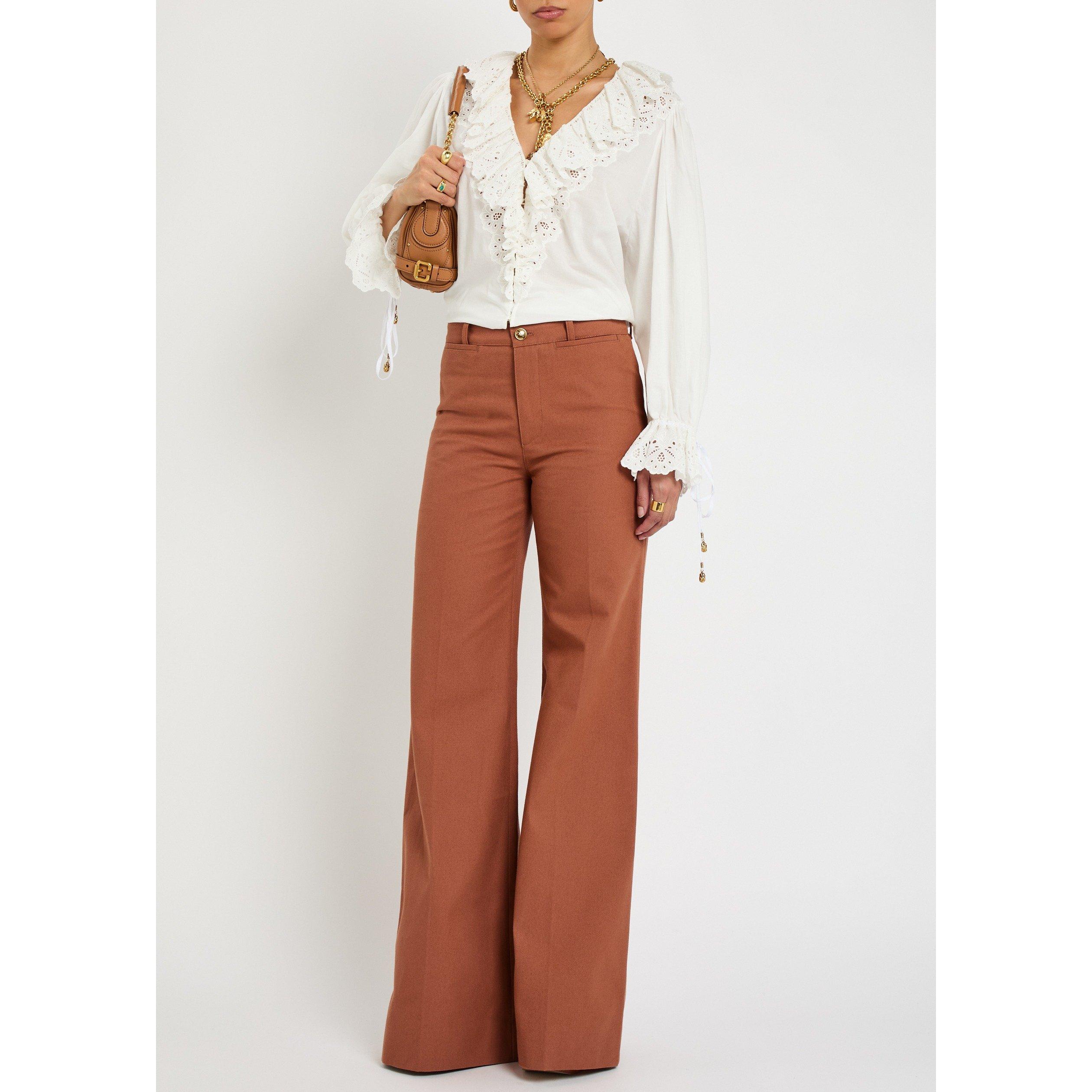 LIGHT BROWN - Chloe - FLARED COTTON CANVAS TROUSER - 5