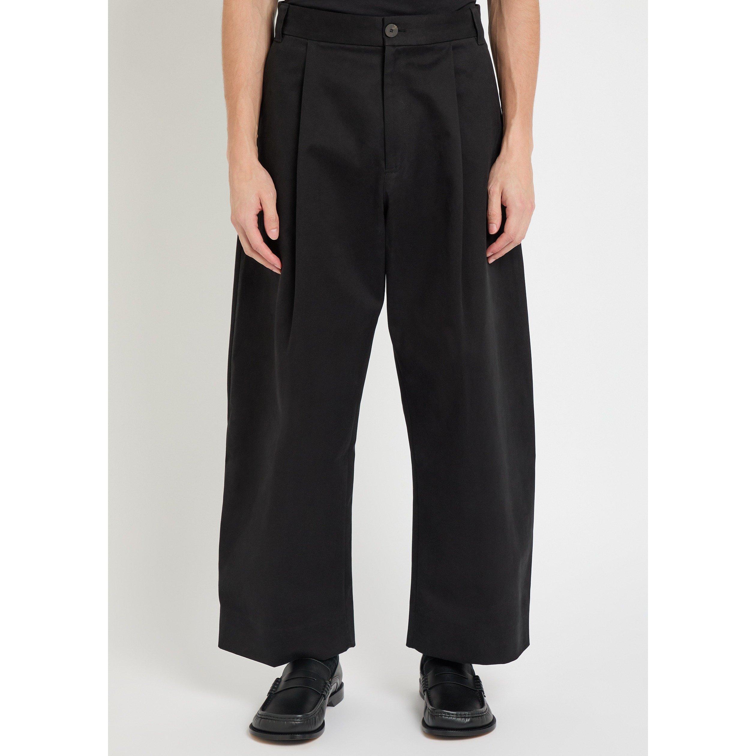 BLACK - Studio Nicholson - Men's Cotton Mid-Rise Wide-Leg Pleated Trousers - 2