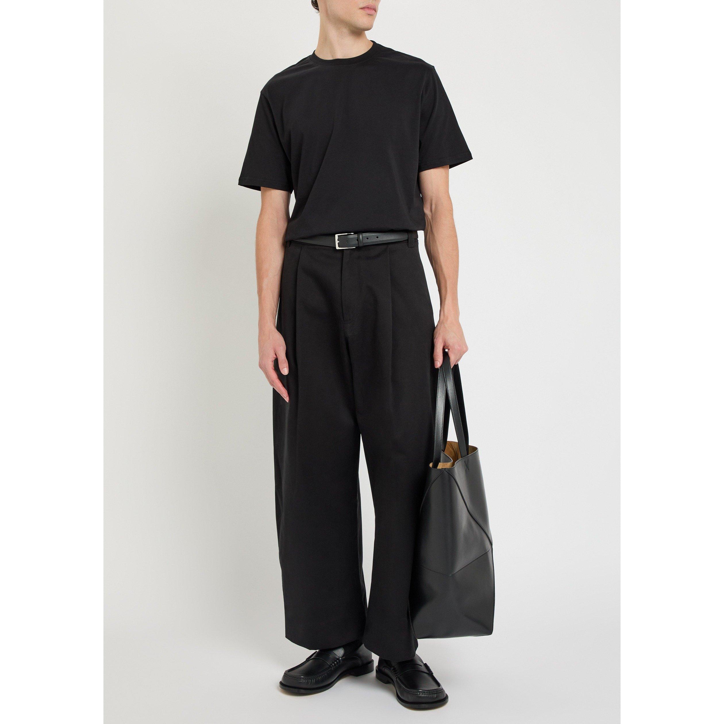 BLACK - Studio Nicholson - Men's Cotton Mid-Rise Wide-Leg Pleated Trousers - 5