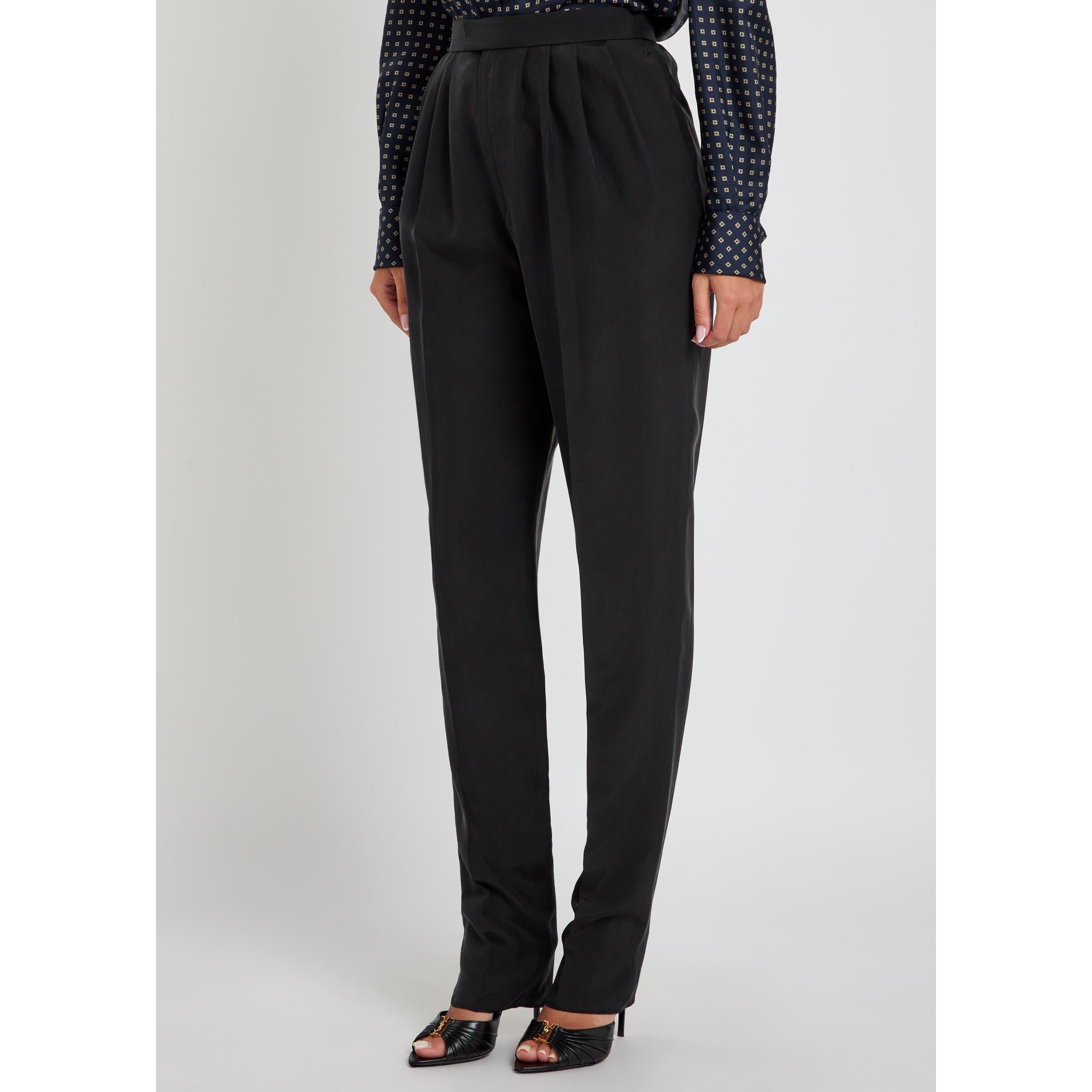 BLACK - Saint Laurent - Women's Silk High-Rise Tapered Leg Tailored Trousers - 2