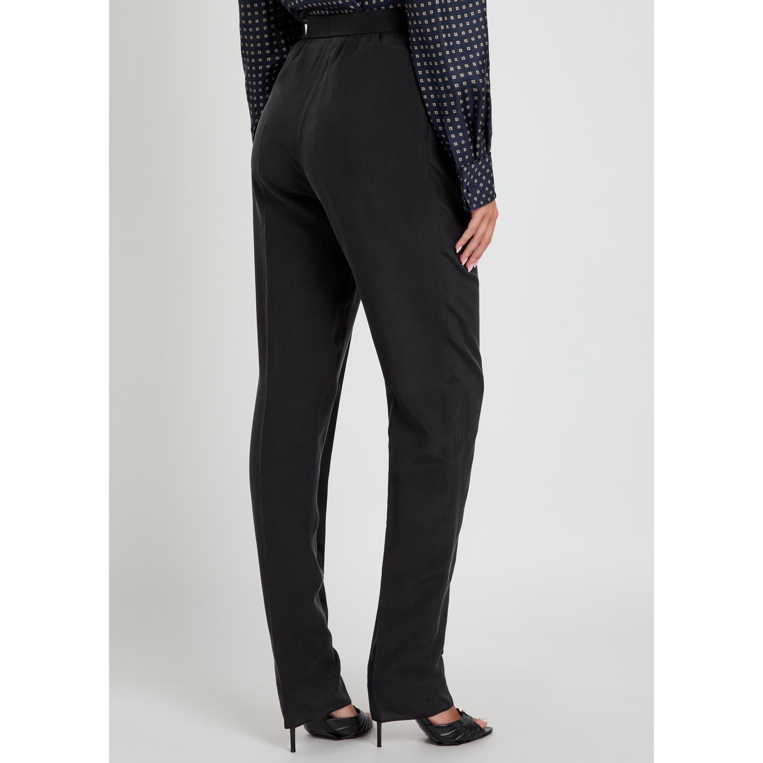 BLACK - Saint Laurent - Women's Silk High-Rise Tapered Leg Tailored Trousers - 3