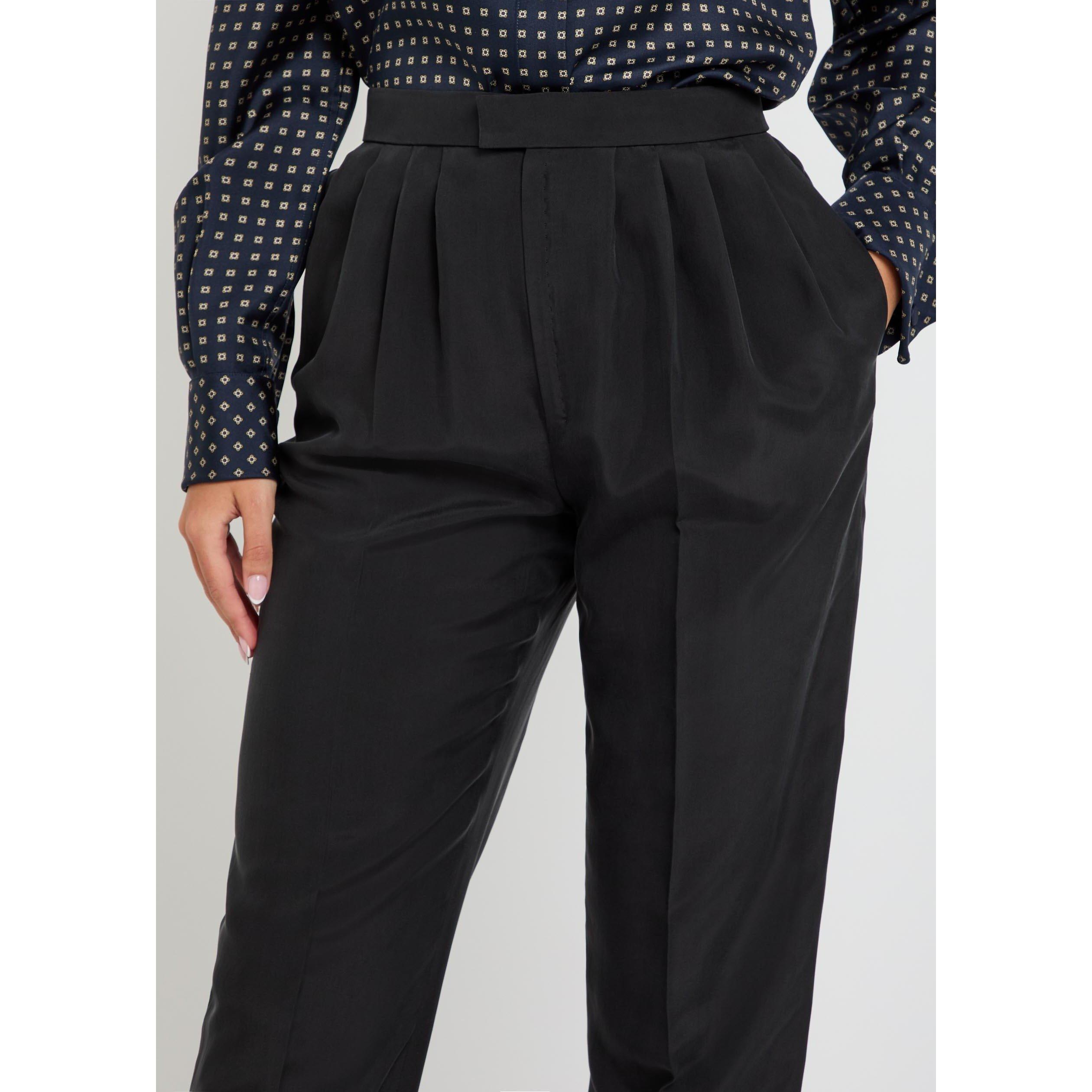 BLACK - Saint Laurent - Women's Silk High-Rise Tapered Leg Tailored Trousers - 4