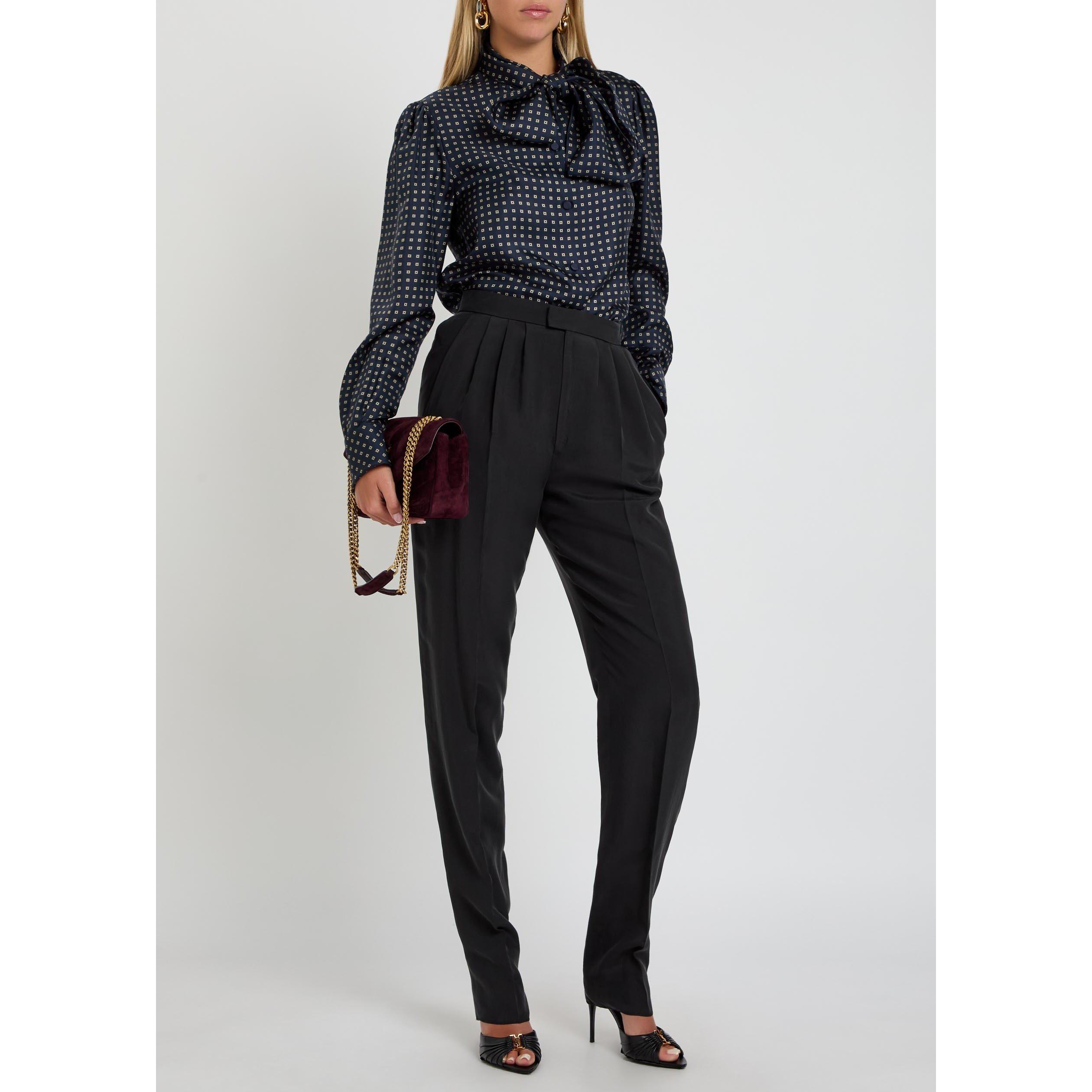 BLACK - Saint Laurent - Women's Silk High-Rise Tapered Leg Tailored Trousers - 5