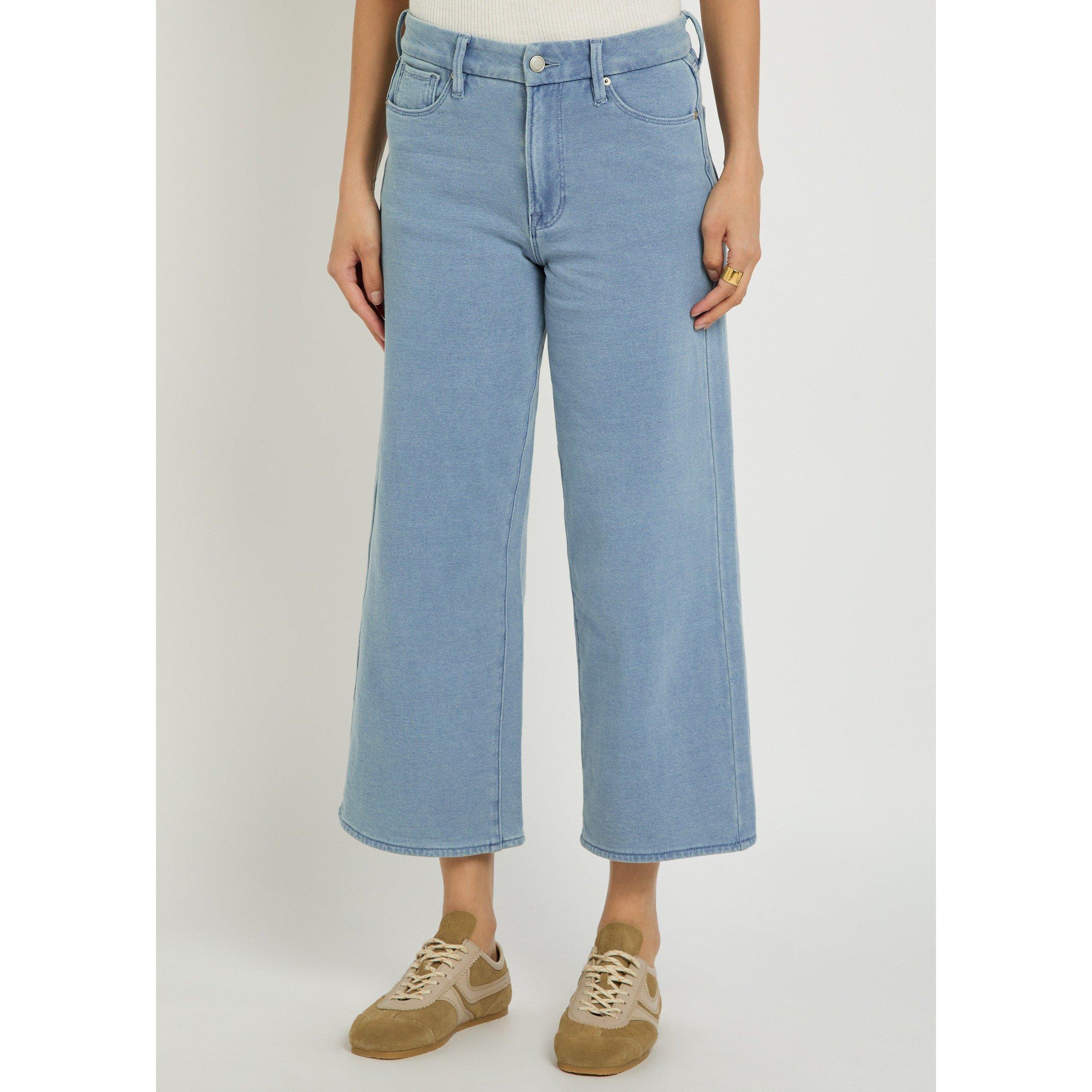 LIGHT BLUE - Good American - Women's Jeanius Crop Palazzo Cotton Wide-Leg Trousers - 2