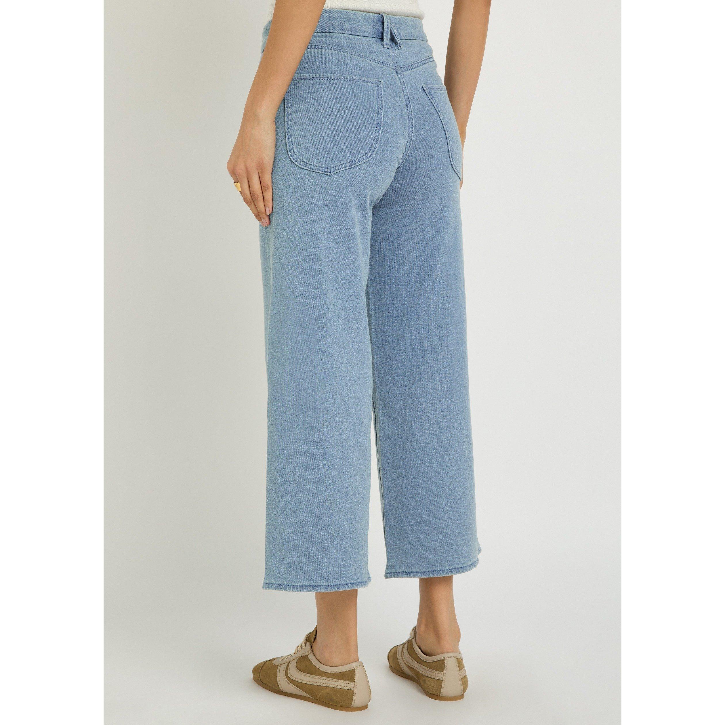 LIGHT BLUE - Good American - Women's Jeanius Crop Palazzo Cotton Wide-Leg Trousers - 3