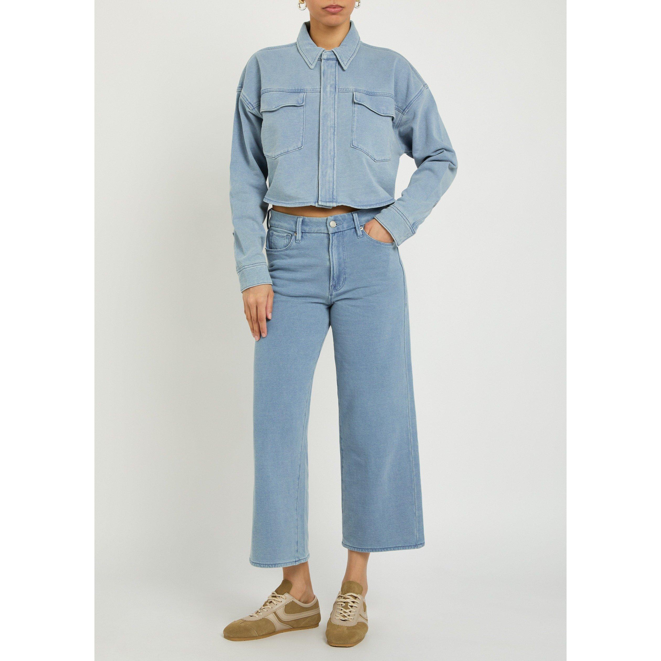 LIGHT BLUE - Good American - Women's Jeanius Crop Palazzo Cotton Wide-Leg Trousers - 5