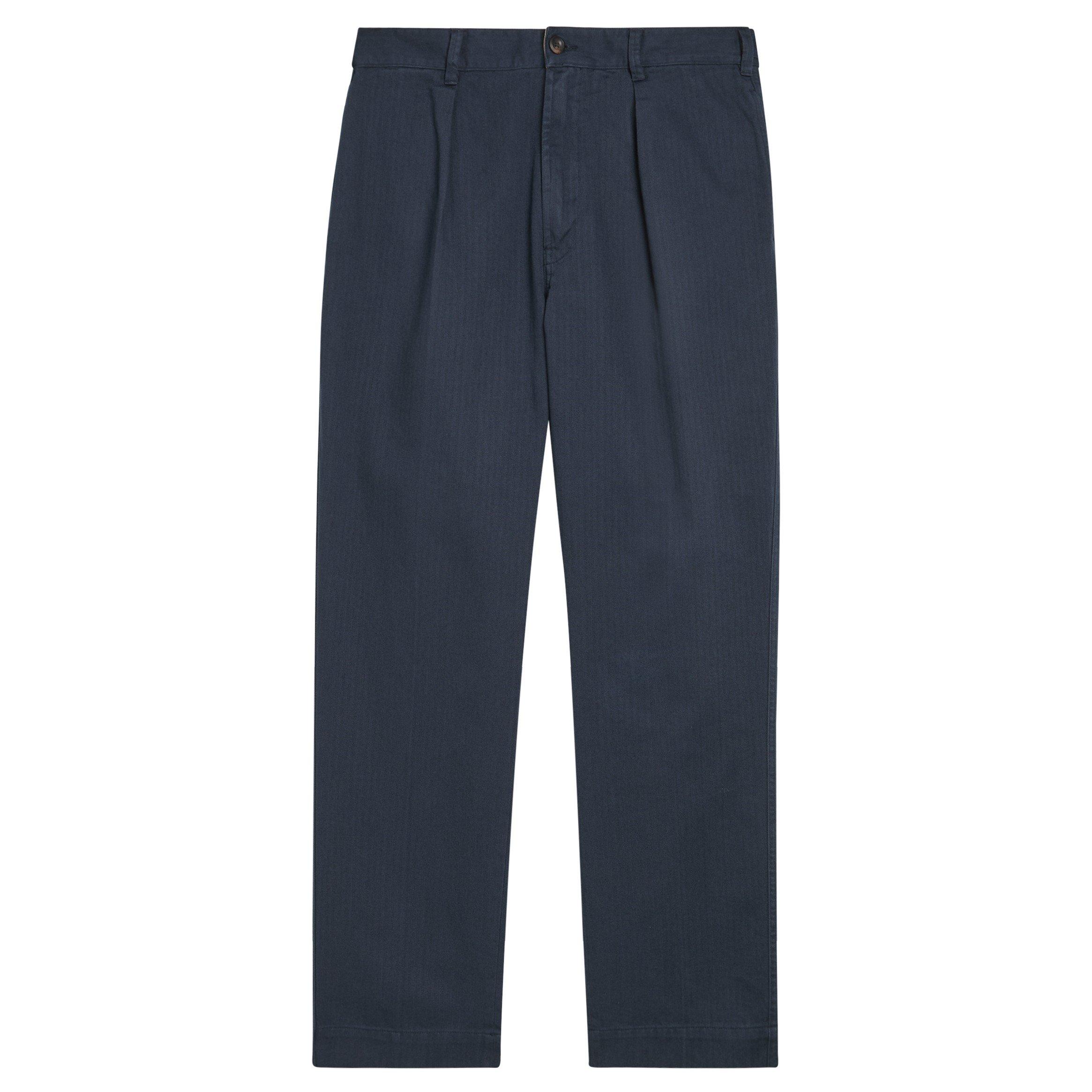 NAVY - Drakes - Men's Cotton Tapered-Fit Tailored Trousers - 1