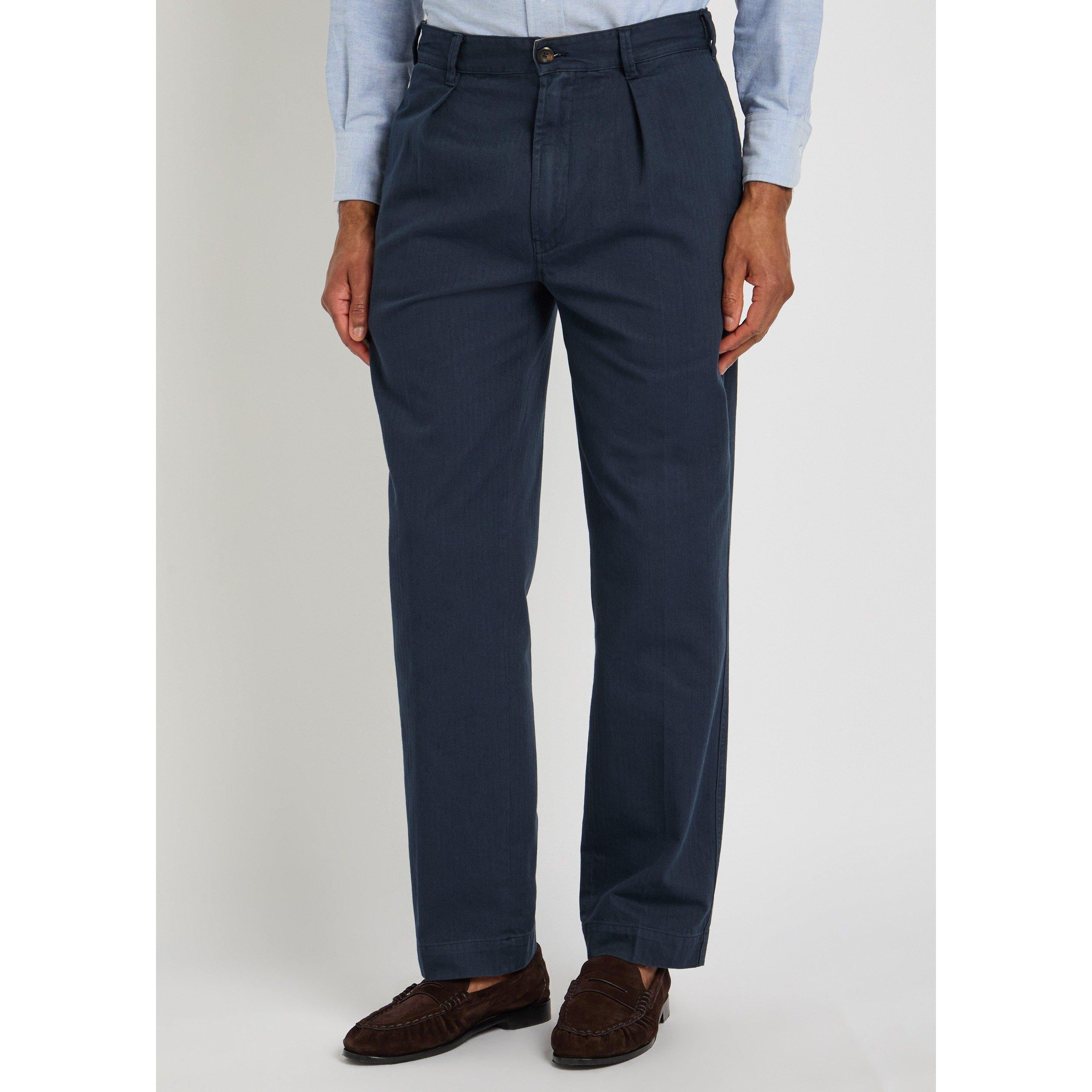 NAVY - Drakes - Men's Cotton Tapered-Fit Tailored Trousers - 2