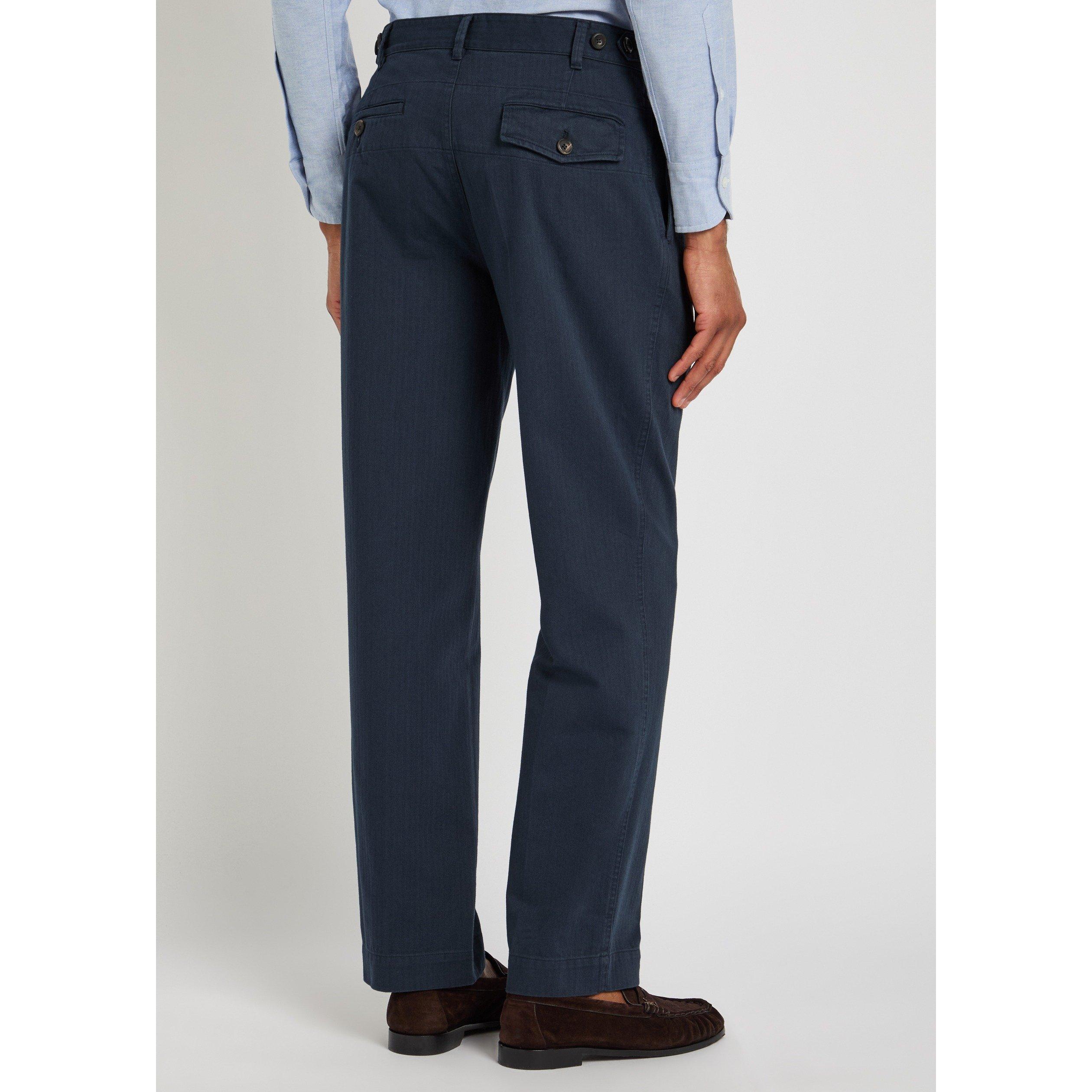 NAVY - Drakes - Men's Cotton Tapered-Fit Tailored Trousers - 3