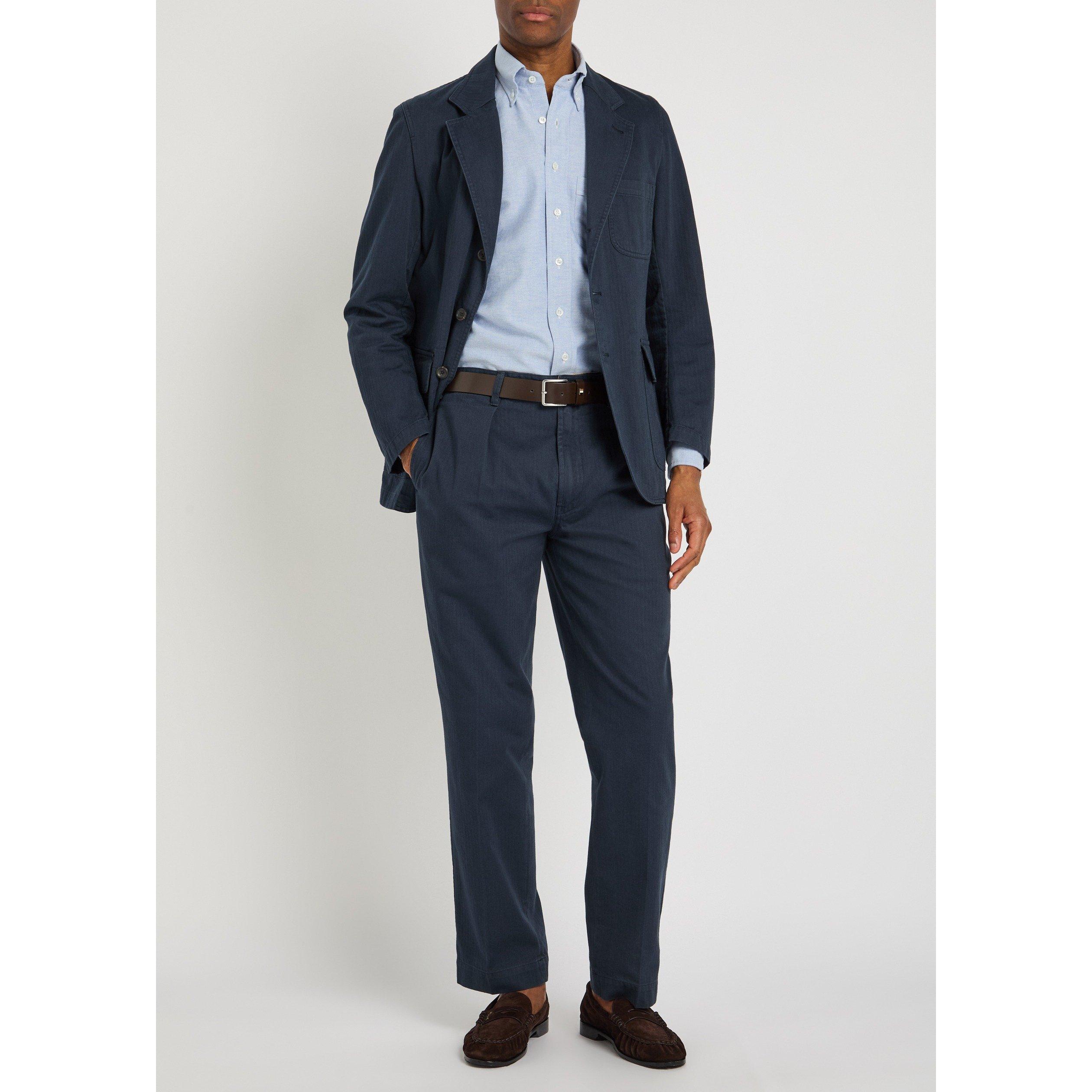 NAVY - Drakes - Men's Cotton Tapered-Fit Tailored Trousers - 5