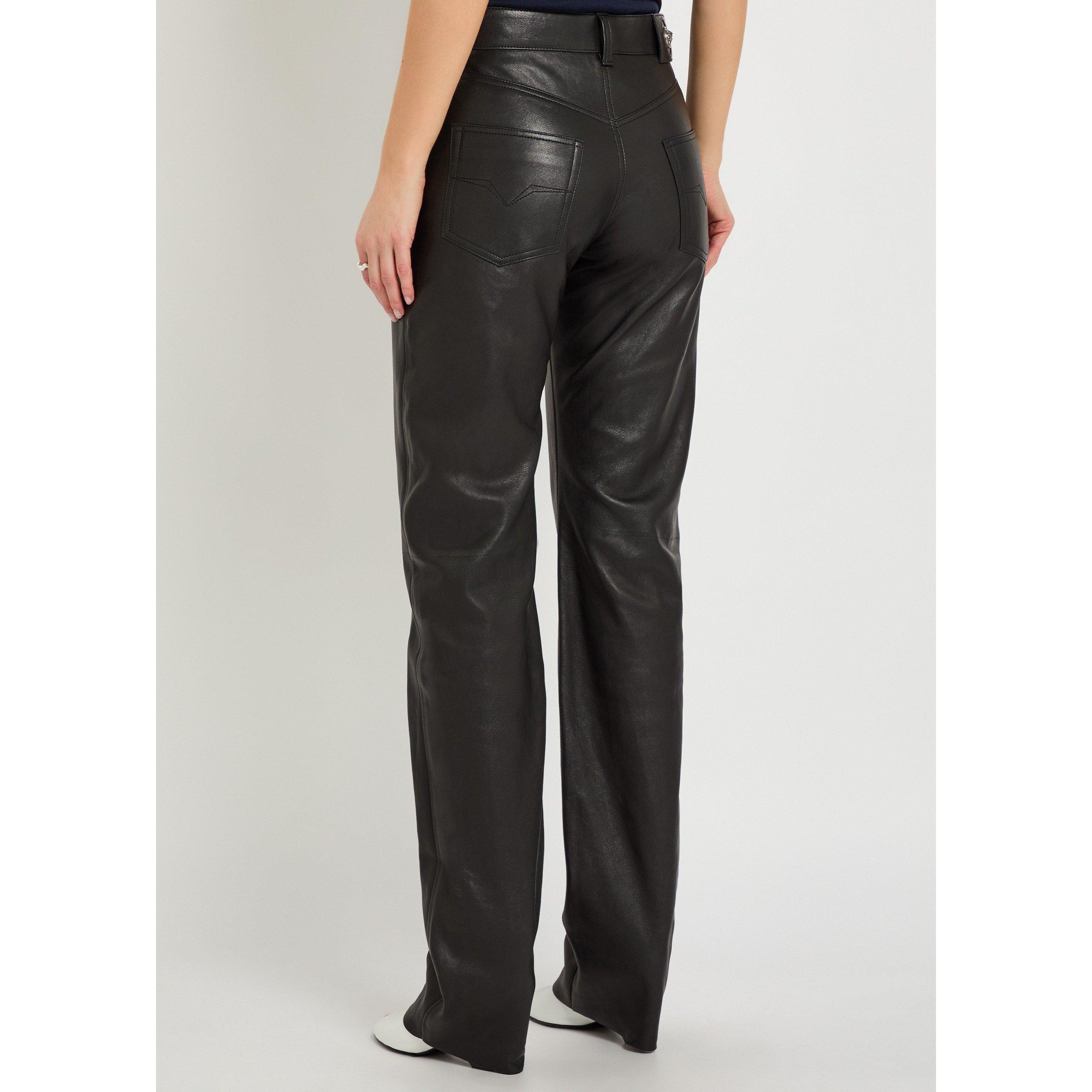 BLACK - Versace - Women's Straight-Leg Leather Trousers - 3
