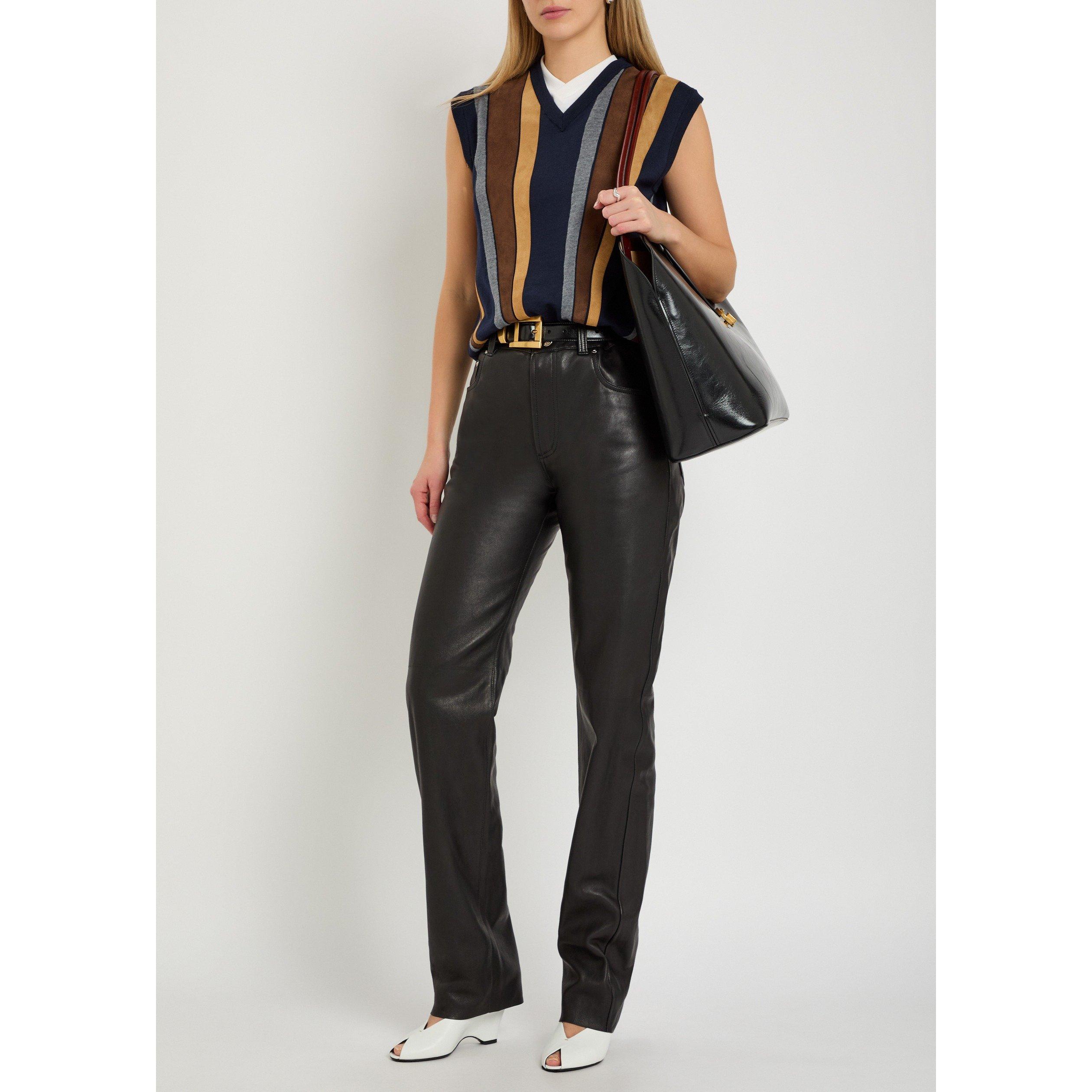 BLACK - Versace - Women's Straight-Leg Leather Trousers - 5