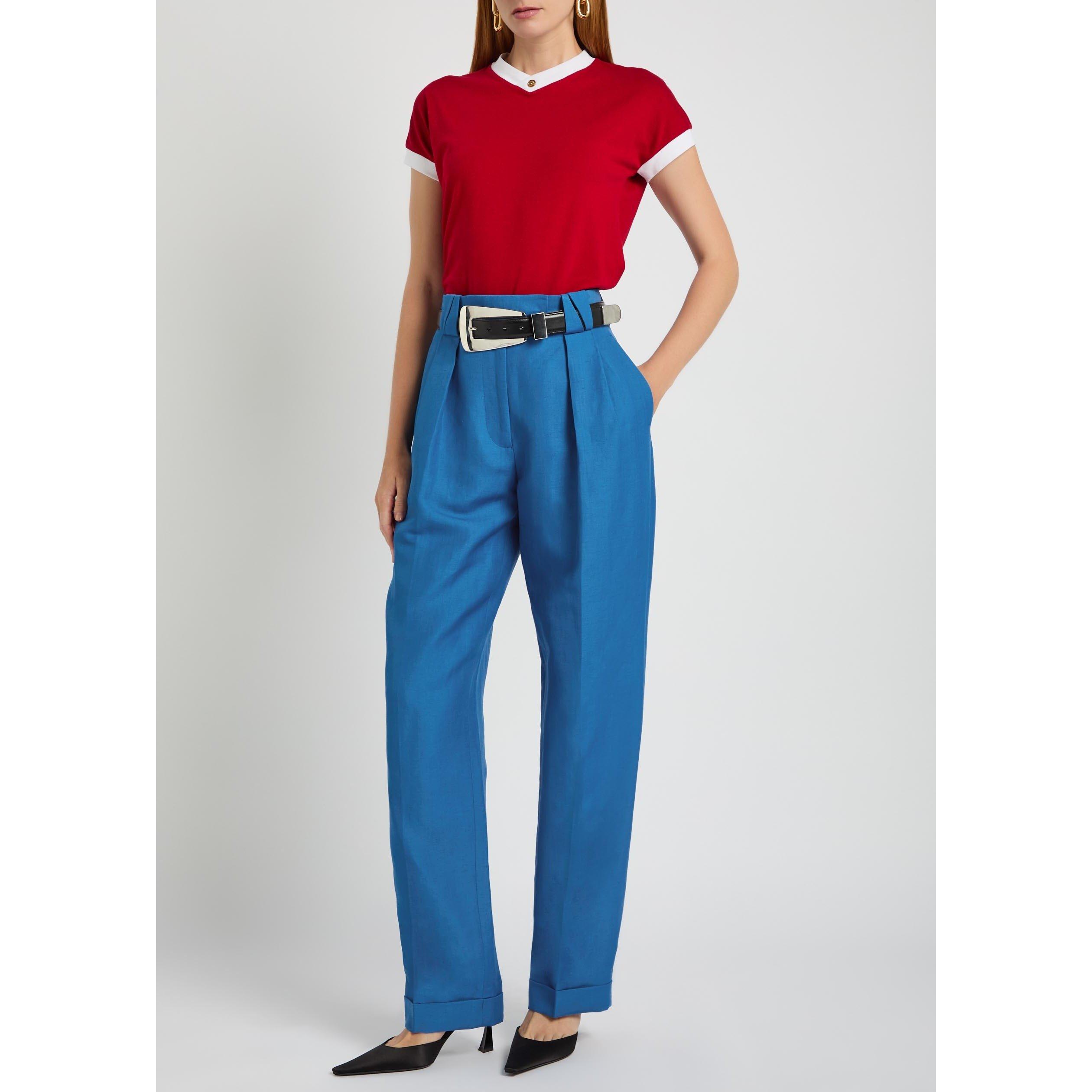 BLUE - Versace - FORMAL PANT WOOL LINEN TAILORI - 5