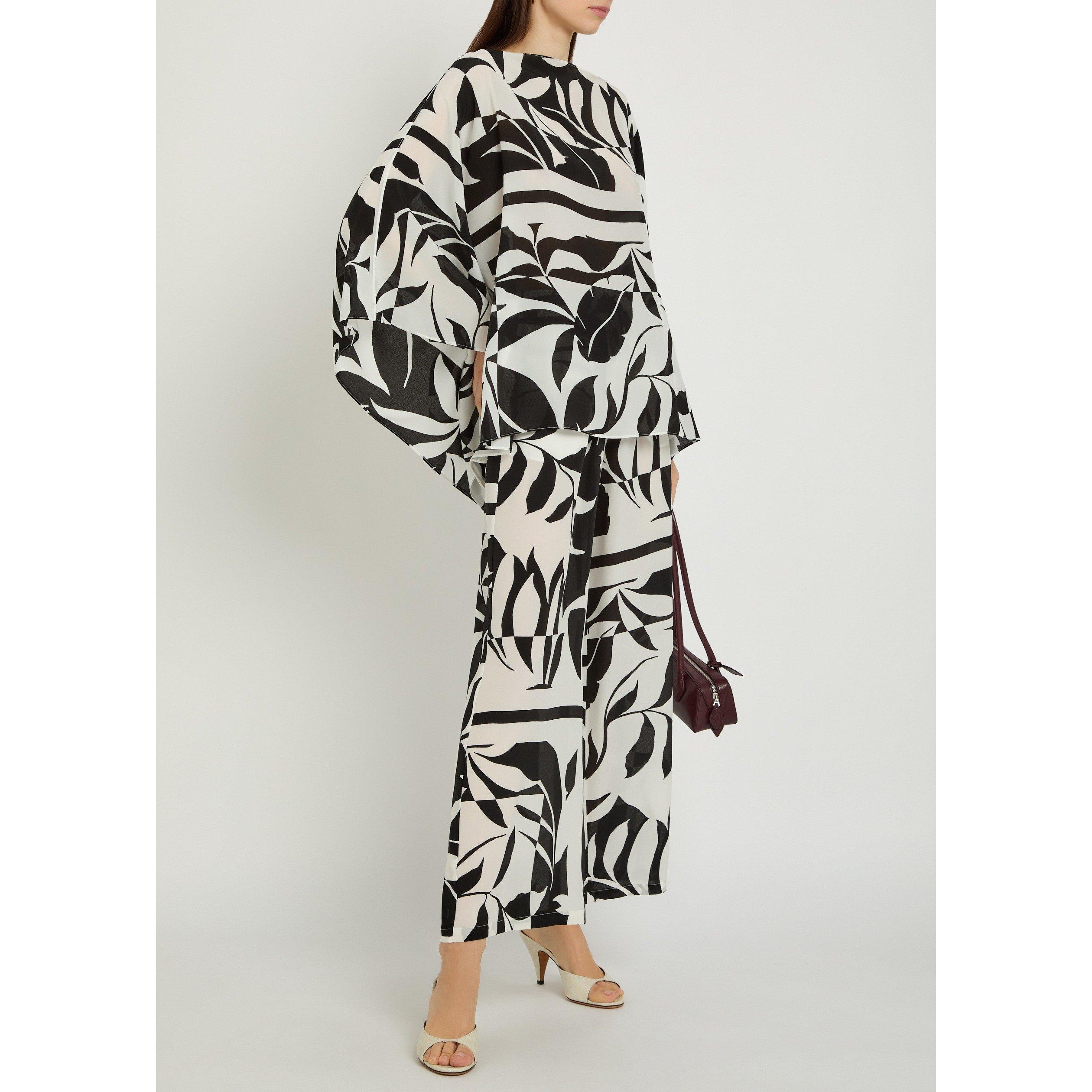 BLACK AND OTHER - Max Mara - Women's Cropped Silk Print Palazzo Trousers - 5